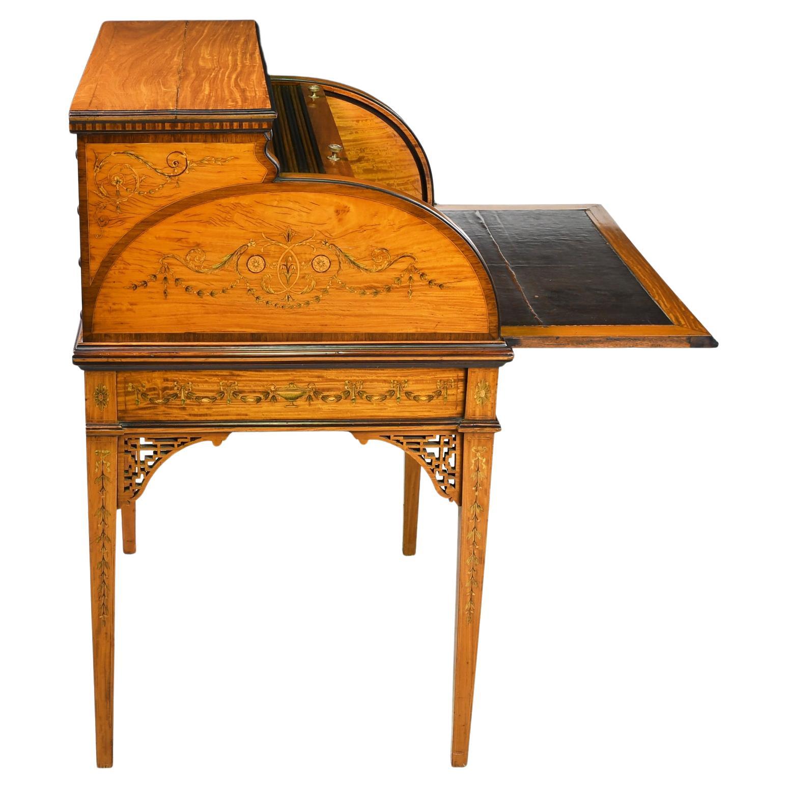 American Gilded Age Hepplewhite-Style Writing Desk in Satinwood w/ Marquetry For Sale 4