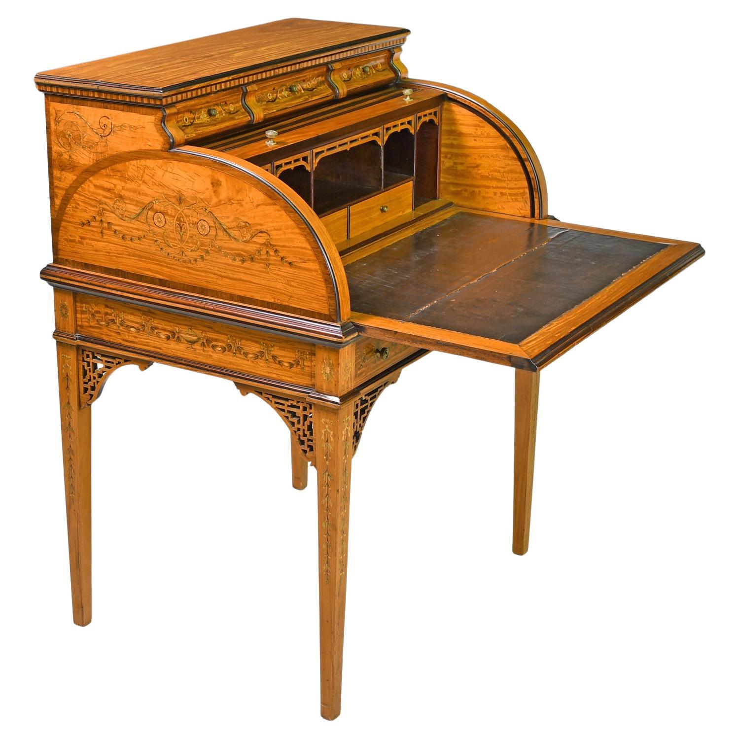 American Gilded Age Hepplewhite-Style Writing Desk in Satinwood w/ Marquetry For Sale 6