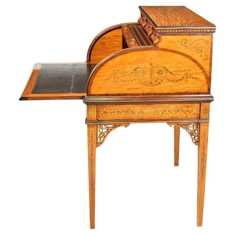 American Gilded Age Hepplewhite-Style Writing Desk in Satinwood w/ Marquetry For Sale 11
