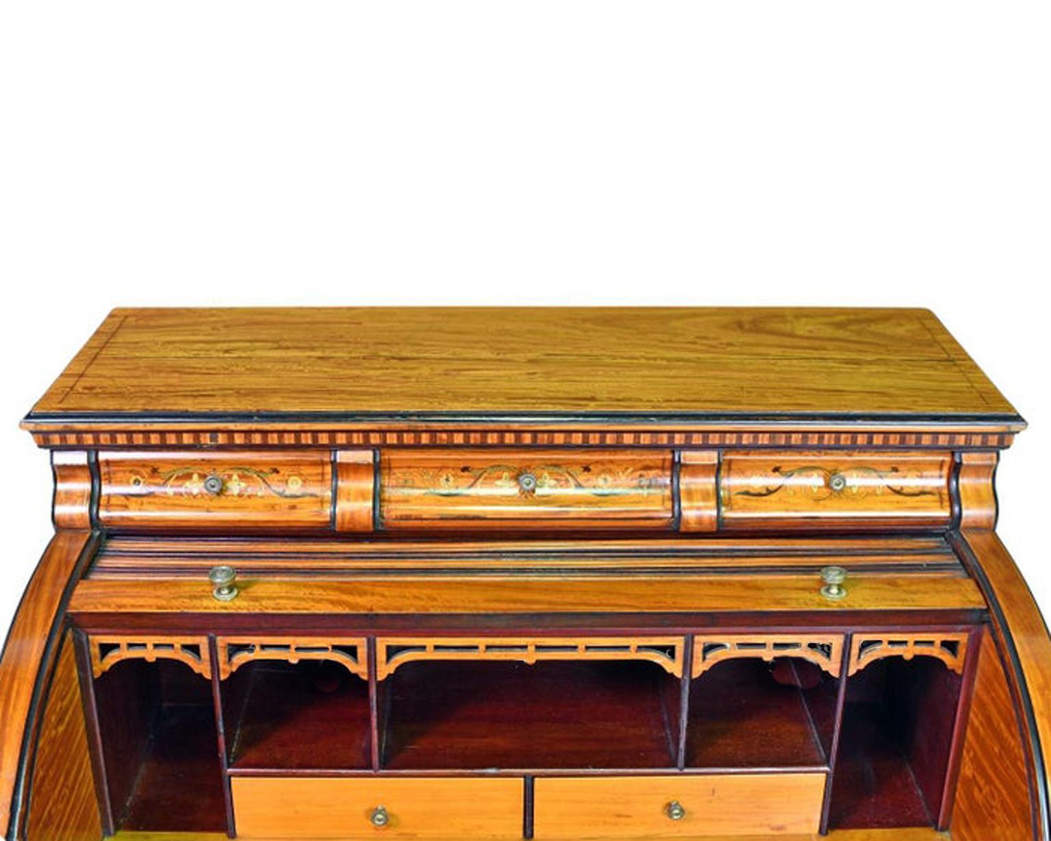 19th Century American Gilded Age Hepplewhite-Style Writing Desk in Satinwood w/ Marquetry For Sale