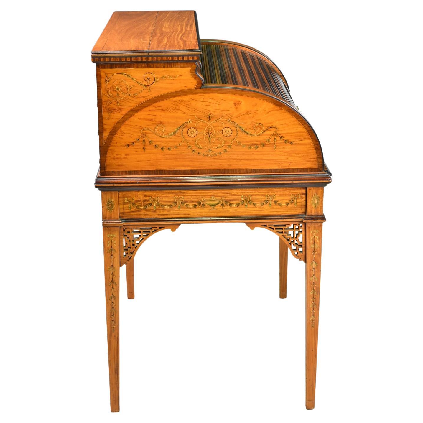 American Gilded Age Hepplewhite-Style Writing Desk in Satinwood w/ Marquetry For Sale 3
