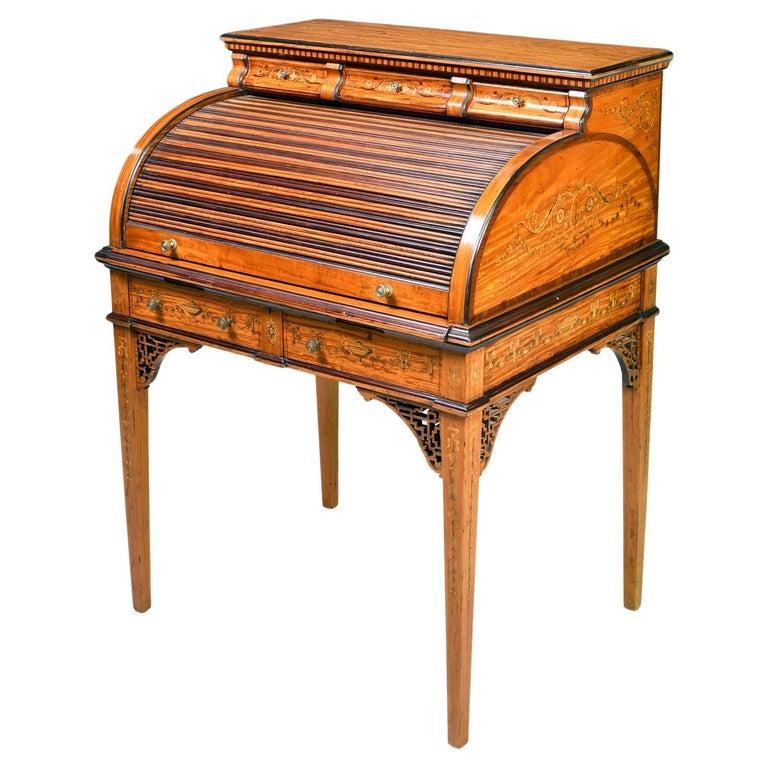 American Gilded Age Hepplewhite-Style Writing Desk in Satinwood w/ Marquetry For Sale