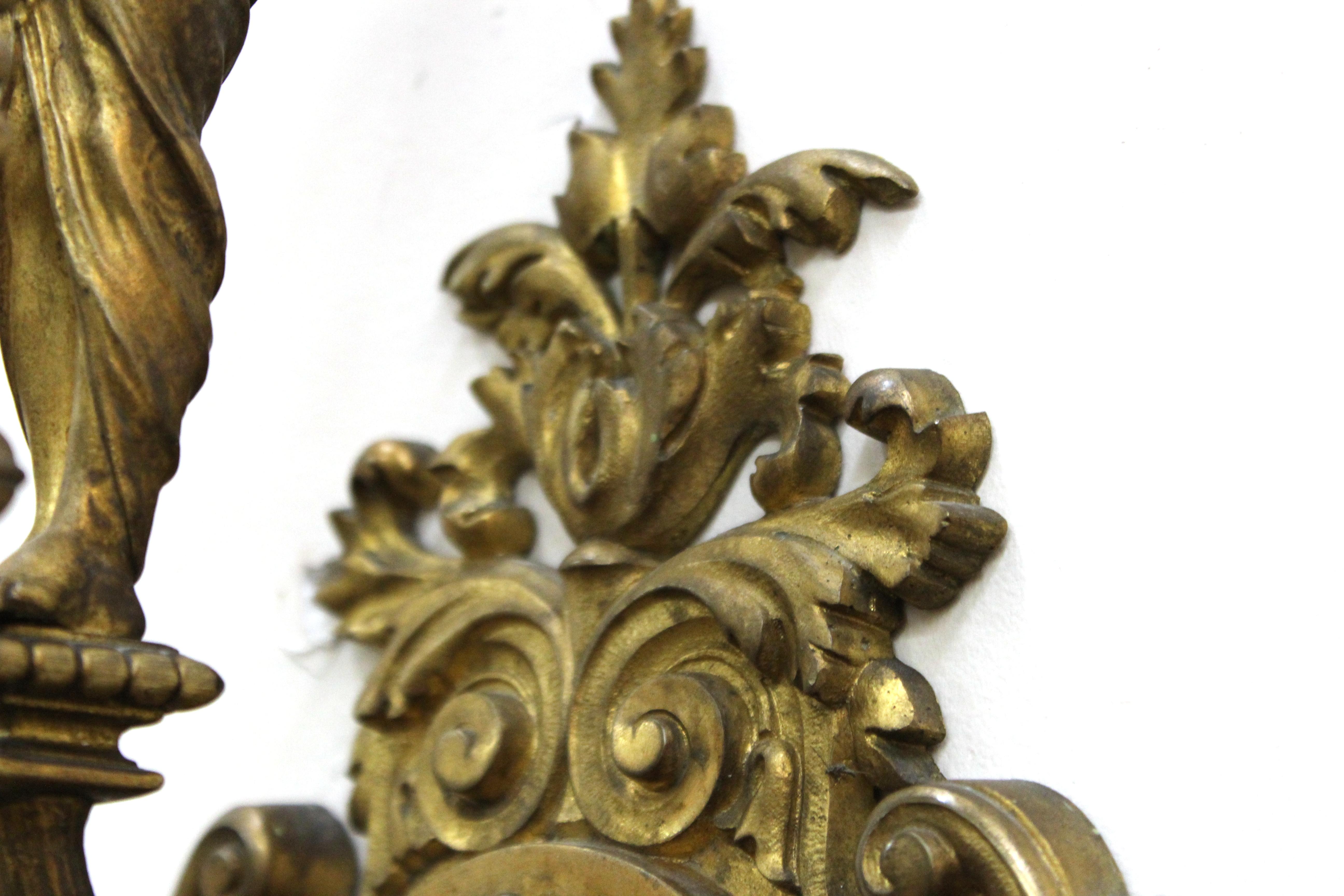 American Gilded Age Neoclassical Style Candelabra Sconces in Gilt Bronze 10