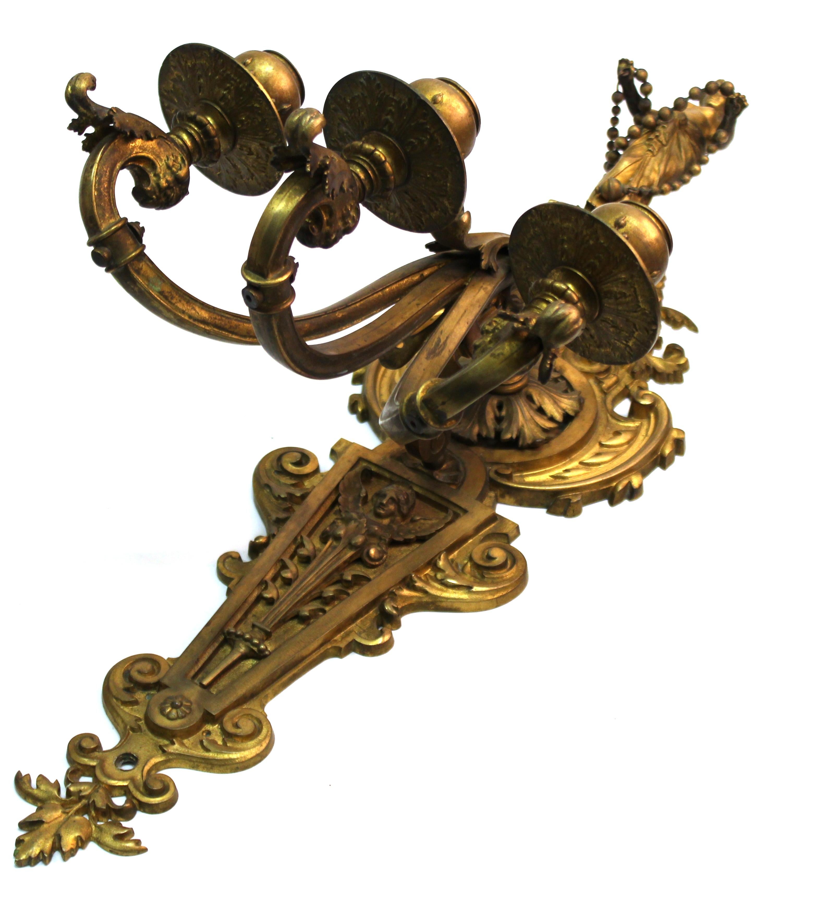 American Gilded Age Neoclassical Style Candelabra Sconces in Gilt Bronze 11