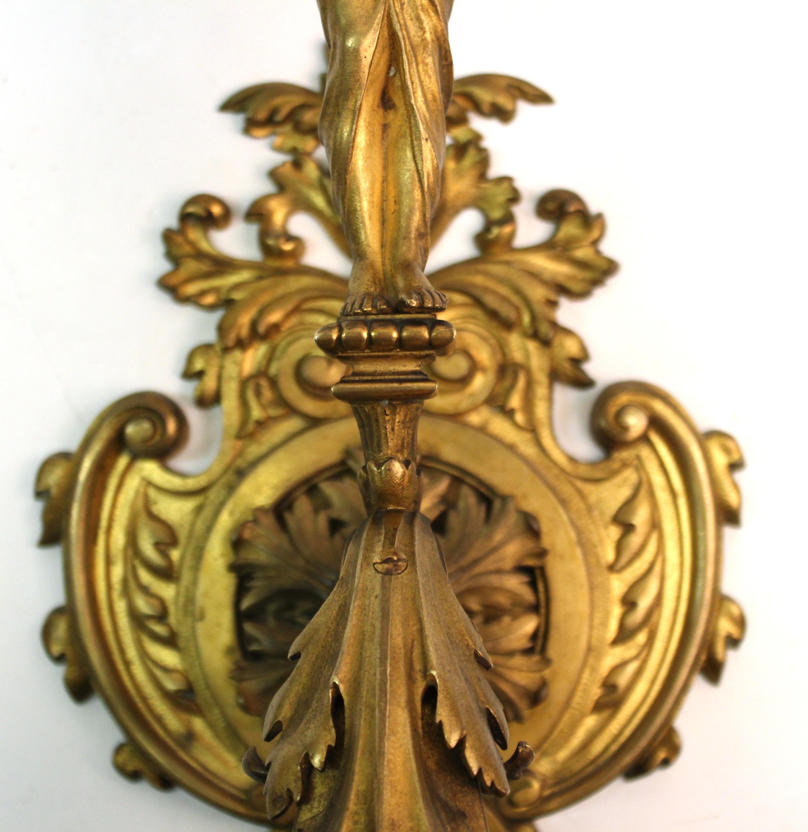 American Gilded Age Neoclassical Style Candelabra Sconces in Gilt Bronze 14