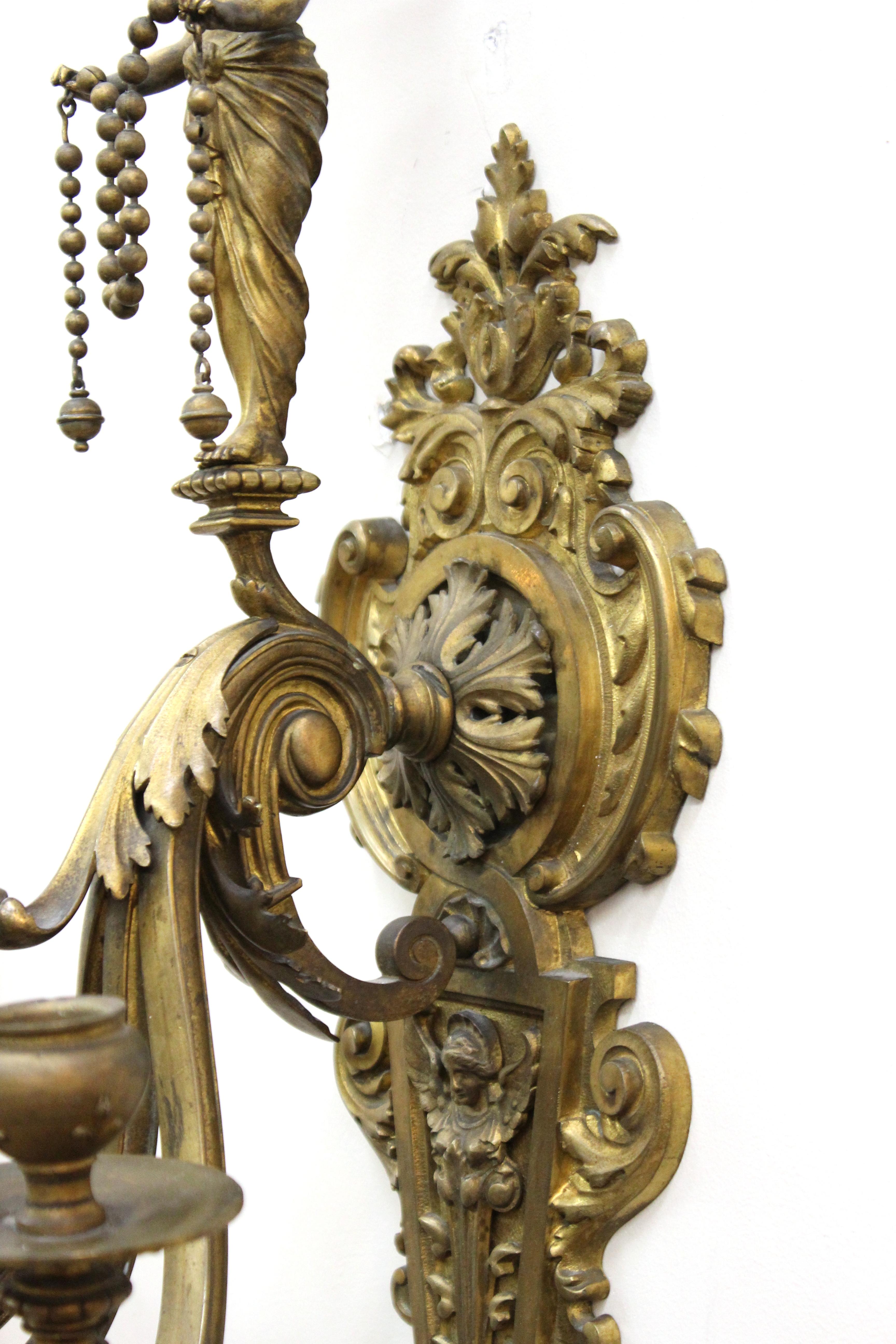 American Gilded Age Neoclassical Style Candelabra Sconces in Gilt Bronze 1