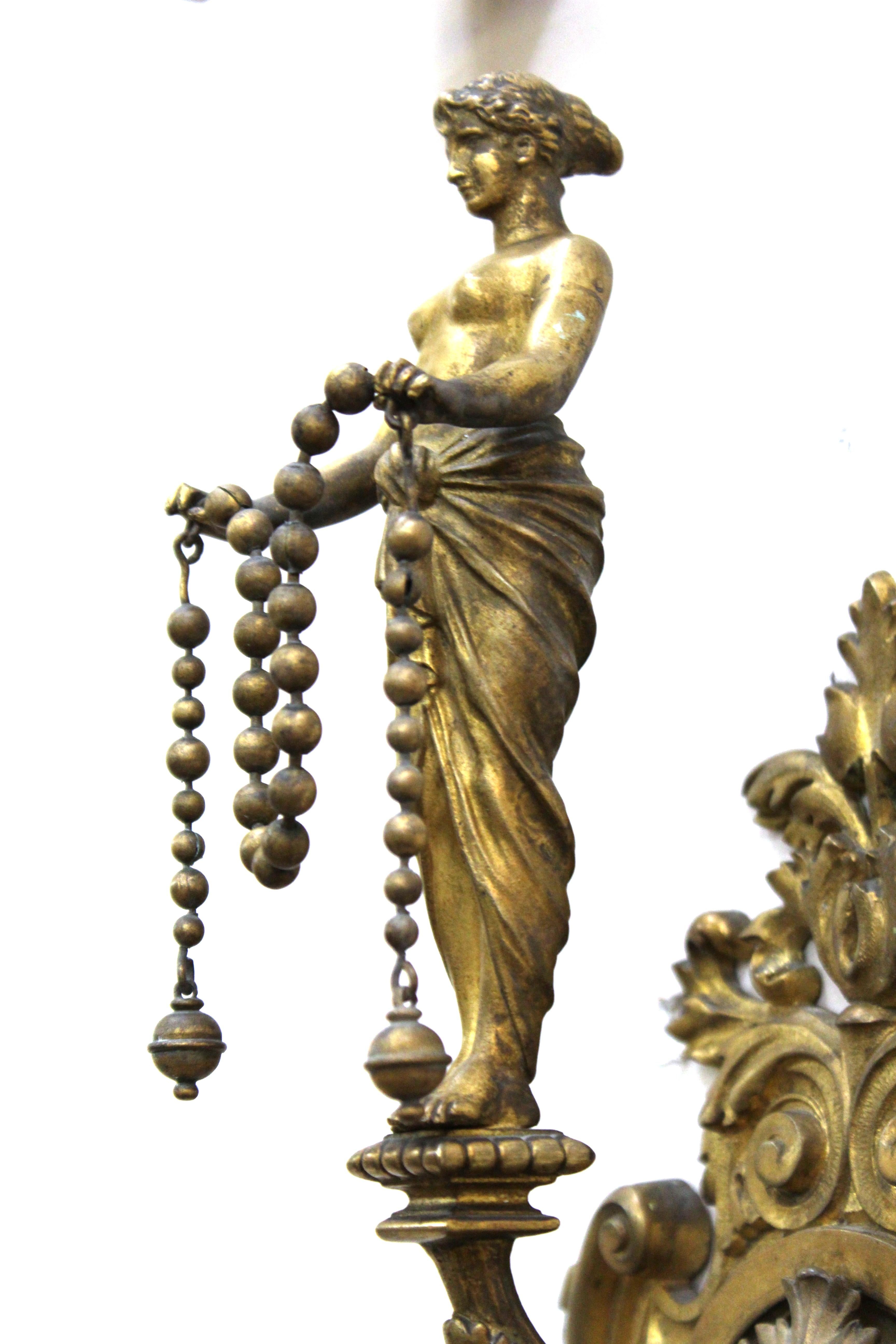 American Gilded Age Neoclassical Style Candelabra Sconces in Gilt Bronze 2
