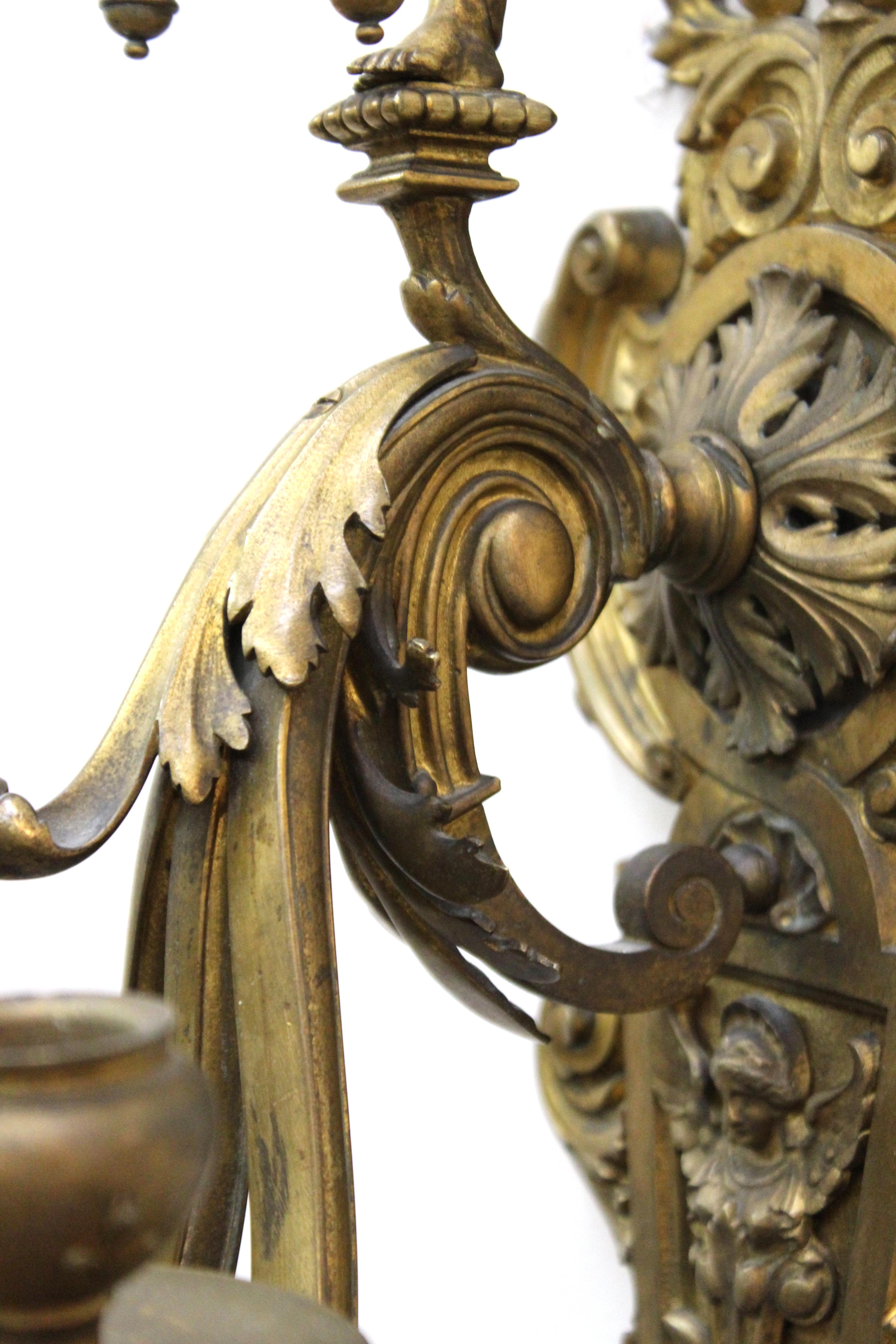 American Gilded Age Neoclassical Style Candelabra Sconces in Gilt Bronze 3