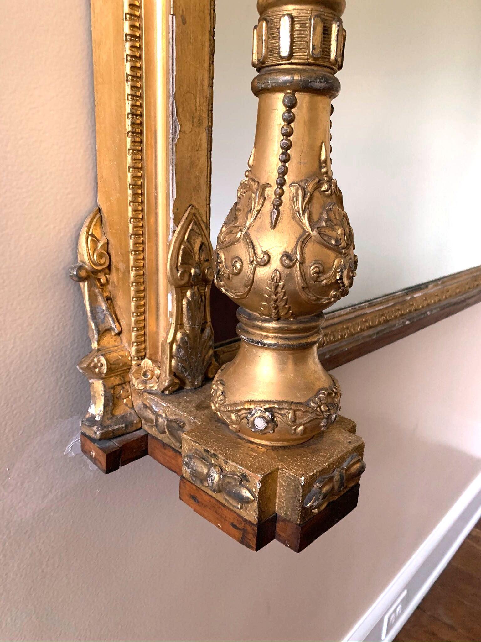 American Gilded Age Pedimented Giltwood Mantel Mirror 4