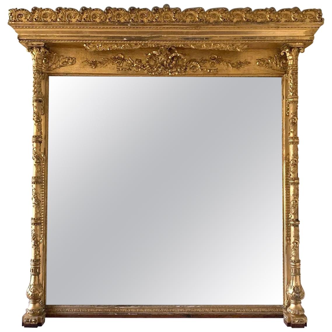 American Gilded Age Pedimented Giltwood Mantel Mirror