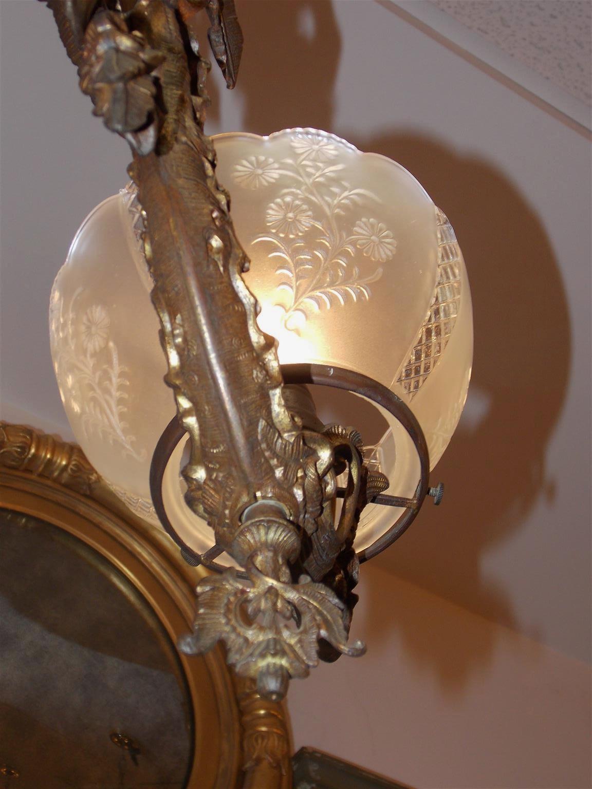 American Gilt Bronze Figural Six Arm Gasolier. Cornelius & Baker, Phila, C. 1840 In Excellent Condition In Charleston, SC