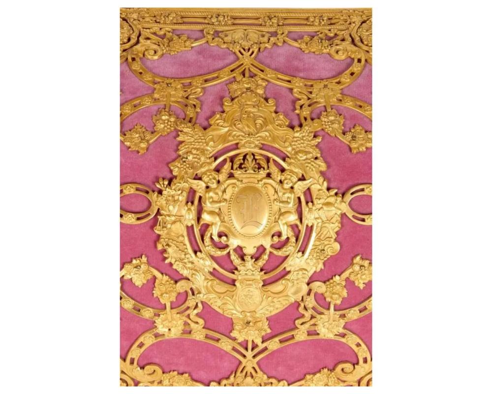 19th Century American Gilt Bronze Ormolu-Mounted Pink Velvet Desk Set E. F. Caldwell & Co. For Sale