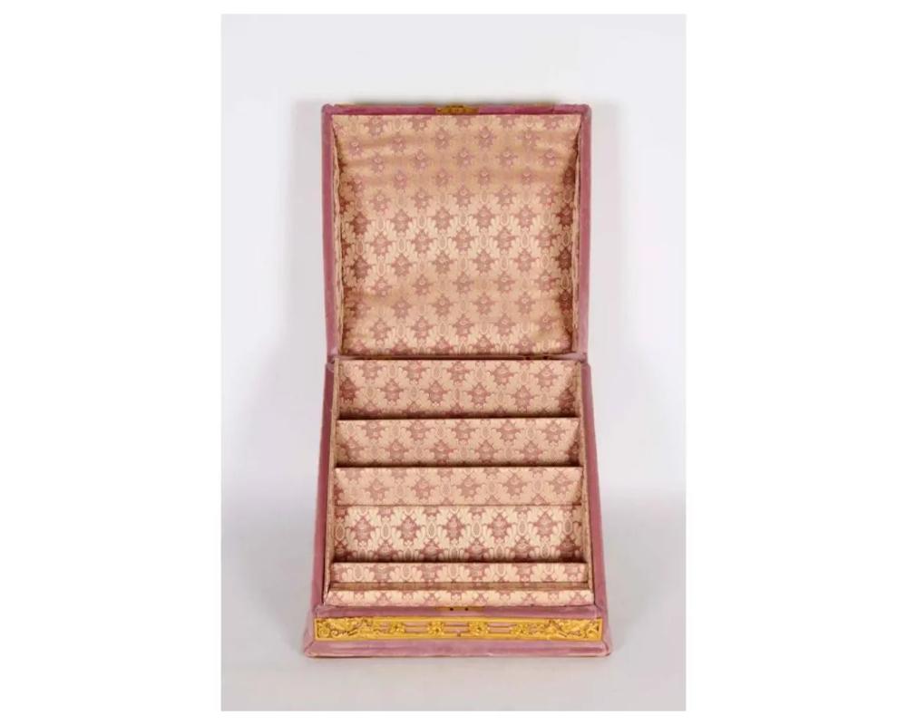 American Gilt Bronze Ormolu-Mounted Pink Velvet Desk Set E. F. Caldwell & Co. For Sale 1