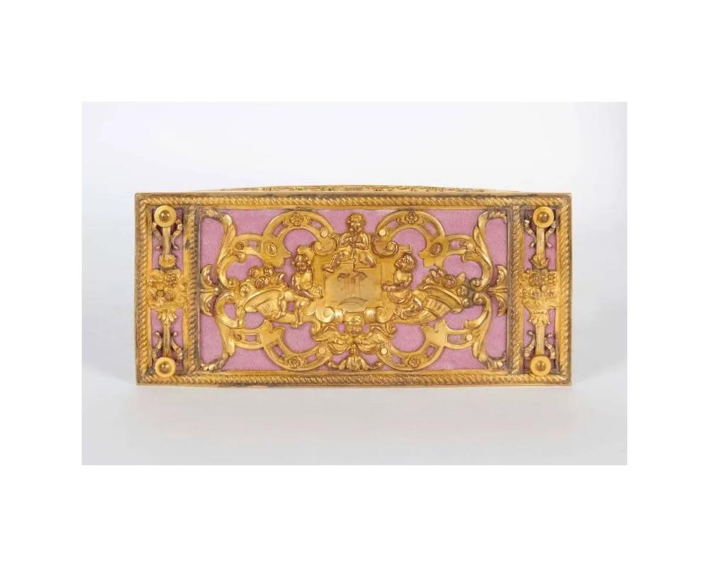 American Gilt Bronze Ormolu-Mounted Pink Velvet Desk Set E. F. Caldwell & Co. For Sale 4