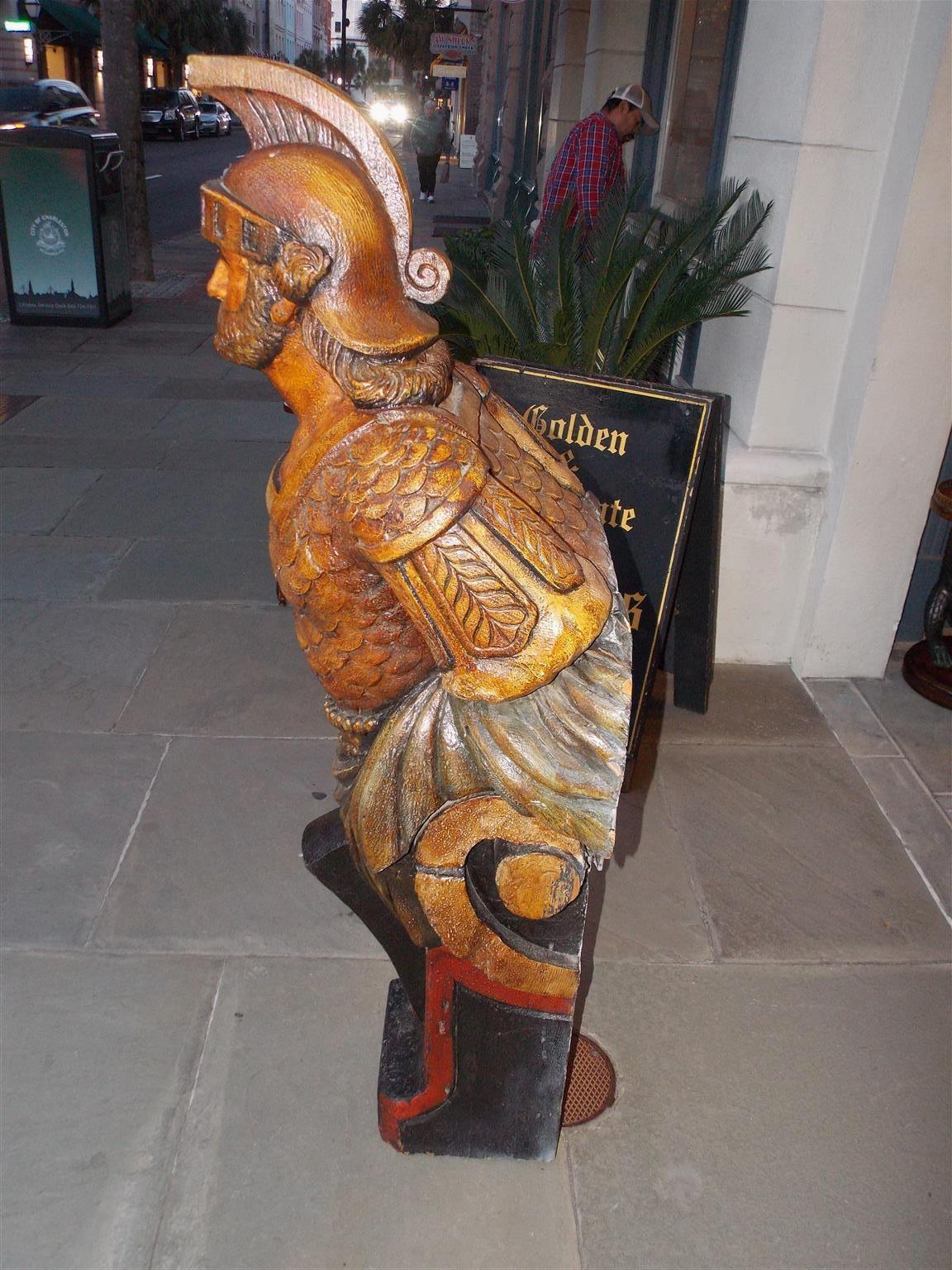 American Gilt Carved Wood and Poly Chromed Roman Guard Figurehead, Circa 1890 In Excellent Condition For Sale In Hollywood, SC