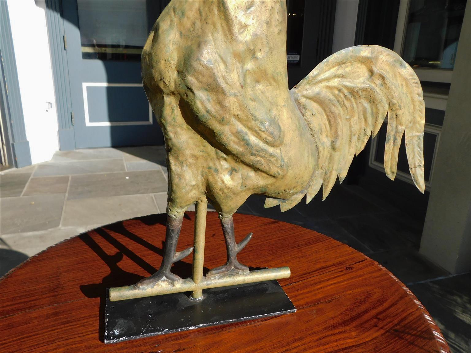 Folk Art American Gilt Copper & Cast Iron Full Bodied Rooster Weathervane, circa 1880 For Sale