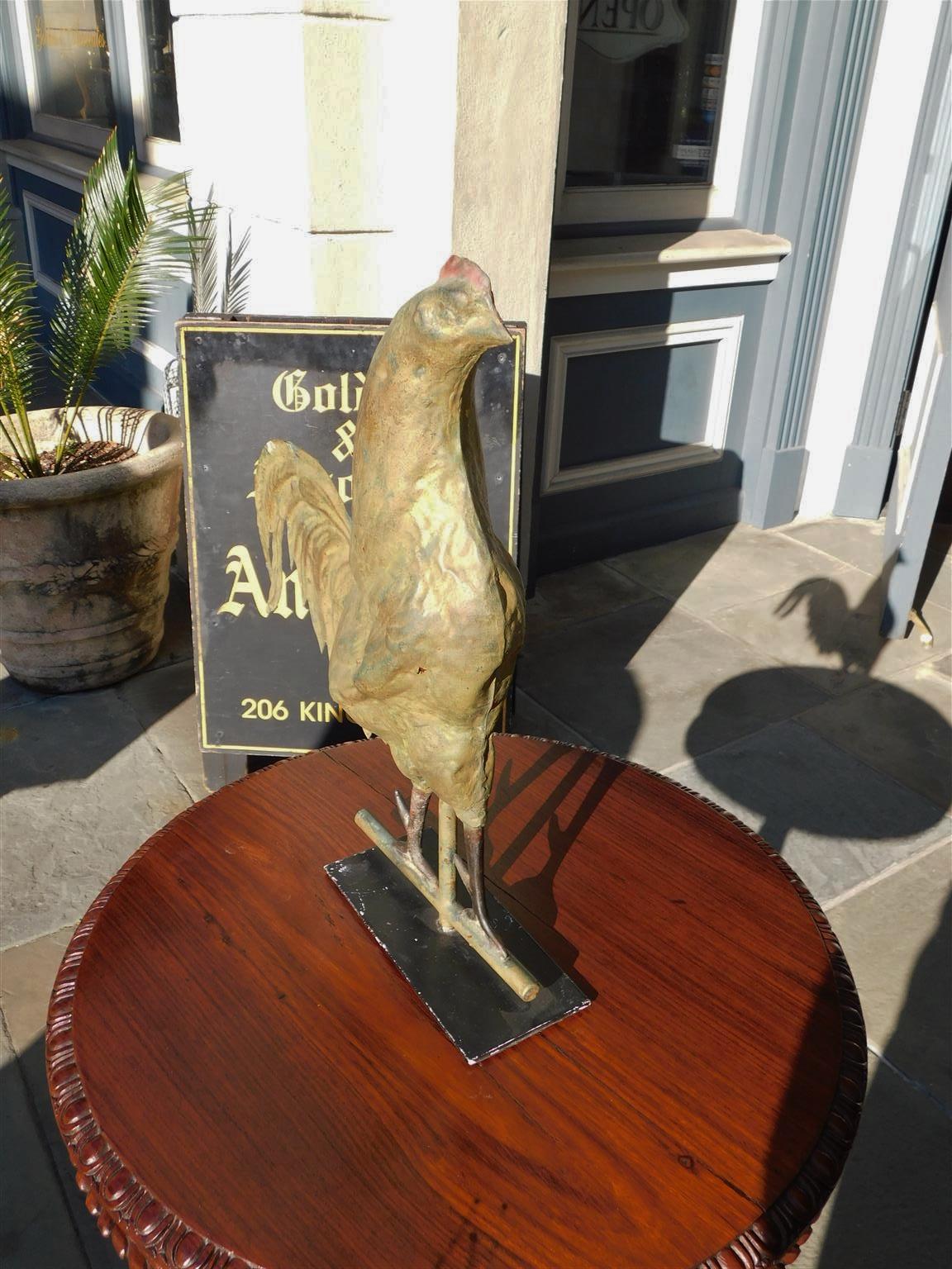 American Gilt Copper & Cast Iron Full Bodied Rooster Weathervane, circa 1880 In Excellent Condition For Sale In Hollywood, SC