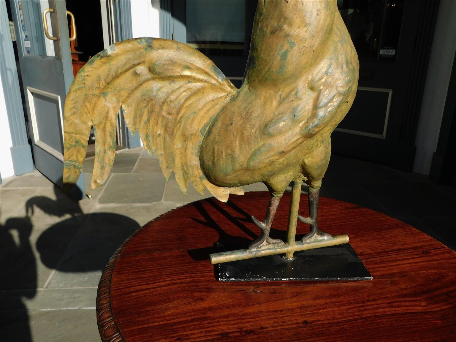 American Gilt Copper & Cast Iron Full Bodied Rooster Weathervane, circa 1880 For Sale 1