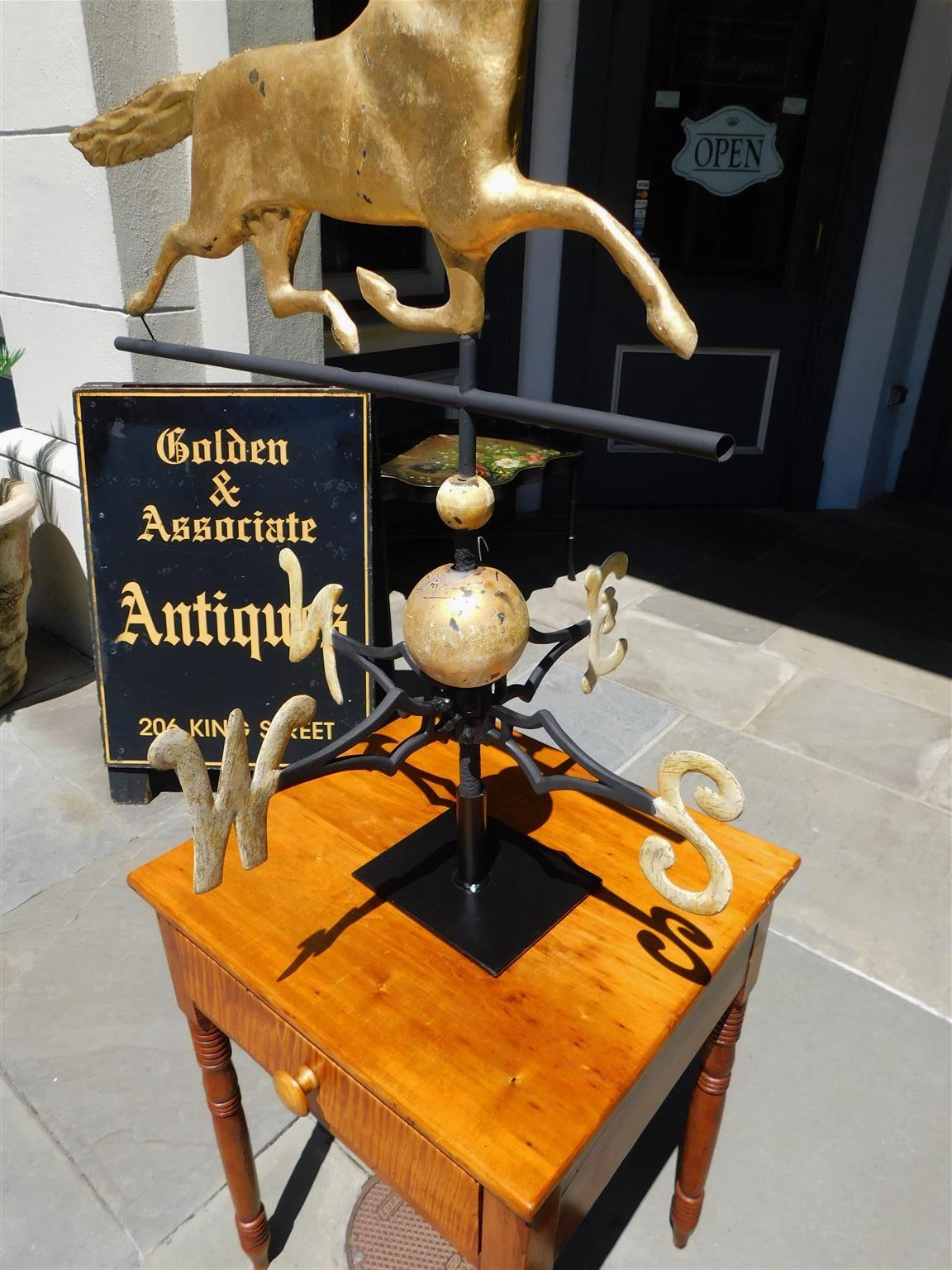 American Gilt Copper Full Bodied Horse Directional Weathervane, Fiske, C. 1870 For Sale 3