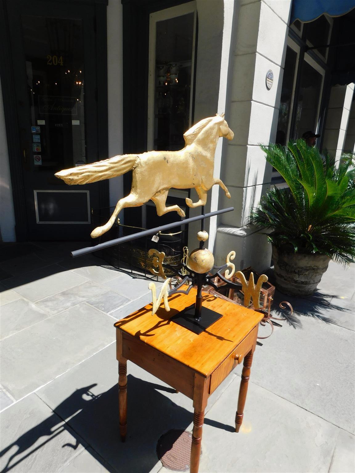 American Gilt Copper Full Bodied Horse Directional Weathervane, Fiske, C. 1870 For Sale 4