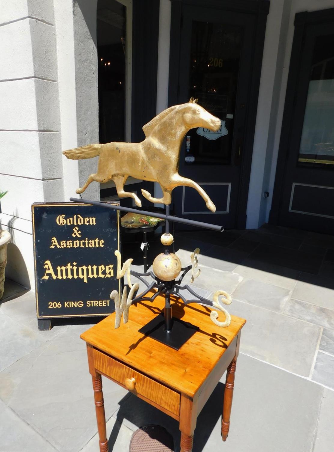 American Gilt Copper Full Bodied Horse Directional Weathervane, Fiske, C. 1870 For Sale 5