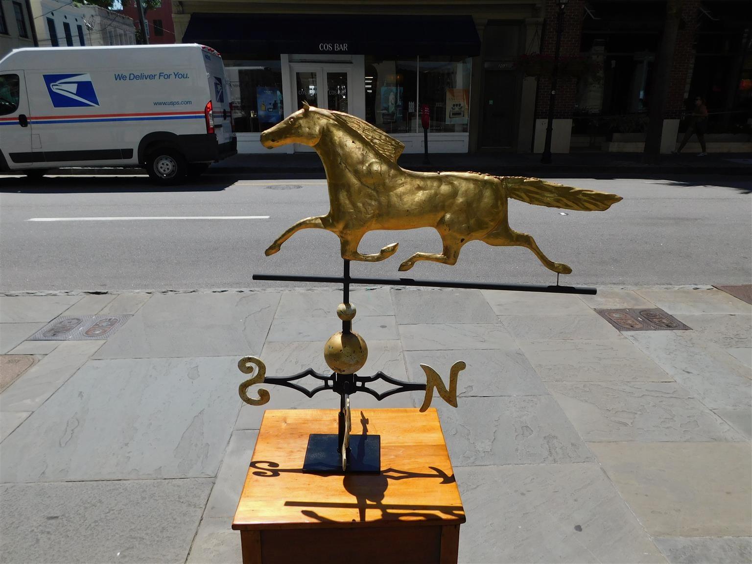 American Gilt Copper Full Bodied Horse Directional Weathervane, Fiske, C. 1870 For Sale 6