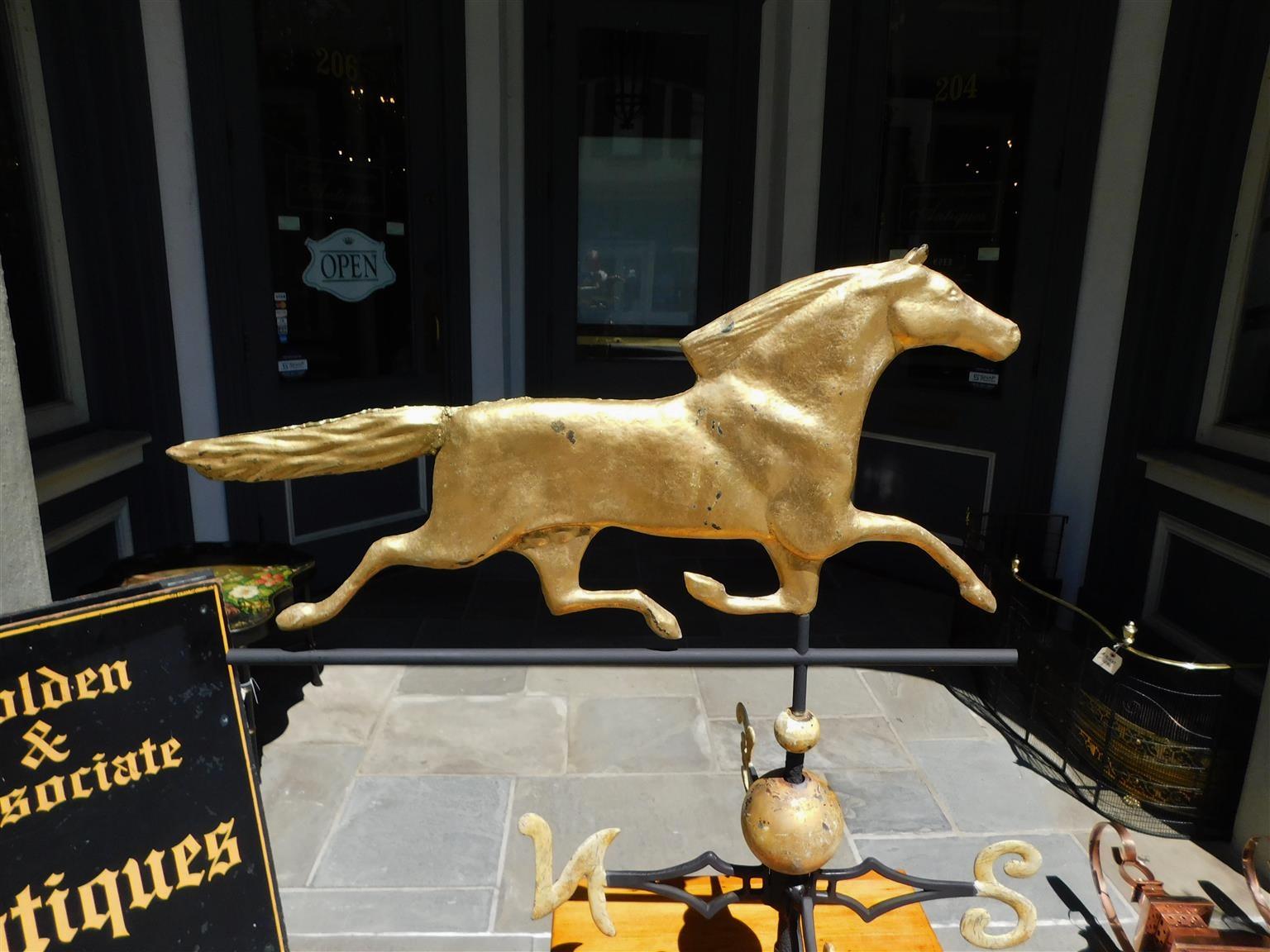 Cast American Gilt Copper Full Bodied Horse Directional Weathervane, Fiske, C. 1870 For Sale