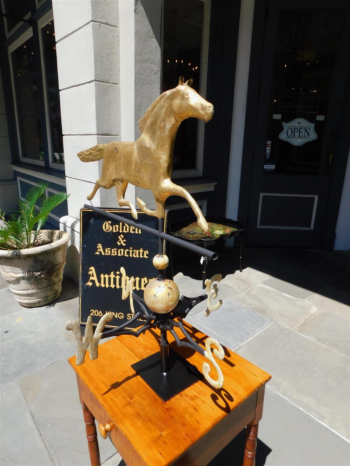 Late 19th Century American Gilt Copper Full Bodied Horse Directional Weathervane, Fiske, C. 1870 For Sale