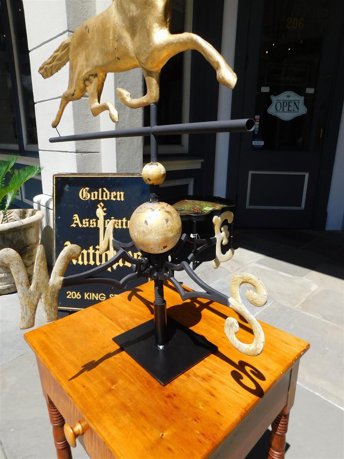 American Gilt Copper Full Bodied Horse Directional Weathervane, Fiske, C. 1870 For Sale 1