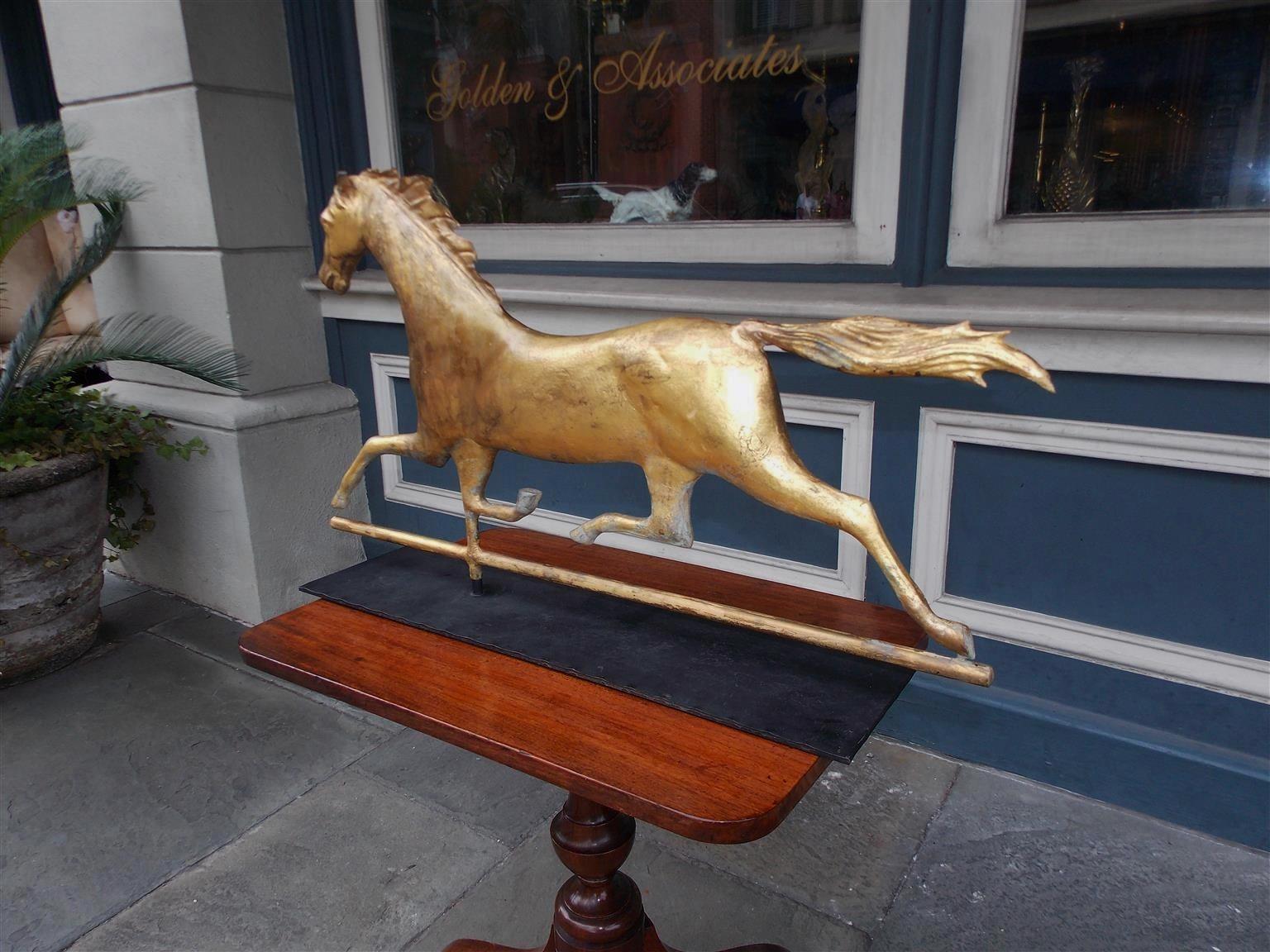 American Gilt Copper Full Bodied Running Horse Weathervane, J. W. Fiske. C. 1870 In Excellent Condition In Hollywood, SC