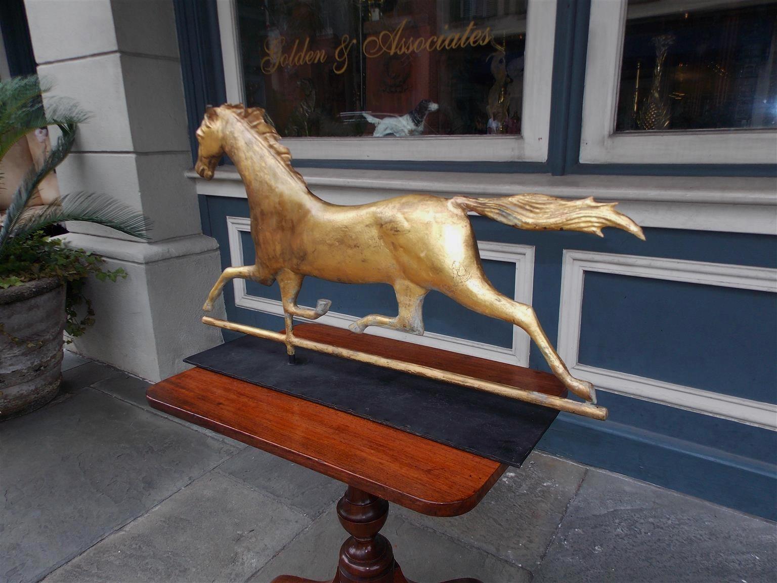 American Gilt Copper Full Bodied Running Horse Weathervane, J. W. Fiske. C. 1870 In Excellent Condition In Charleston, SC