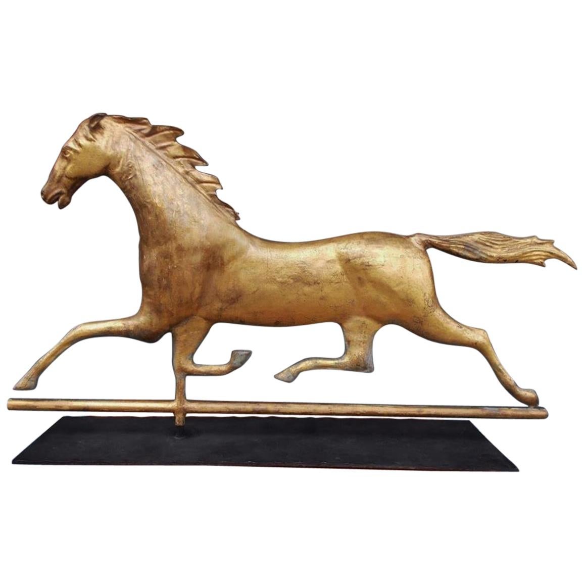 American Gilt Copper Full Bodied Running Horse Weathervane, J. W. Fiske. C. 1870