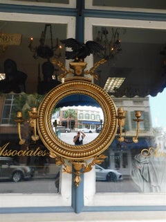 Specchio Federale Americano Girandole Ebanizzato Aquila Dorato Wood Foliage Convex C 1800