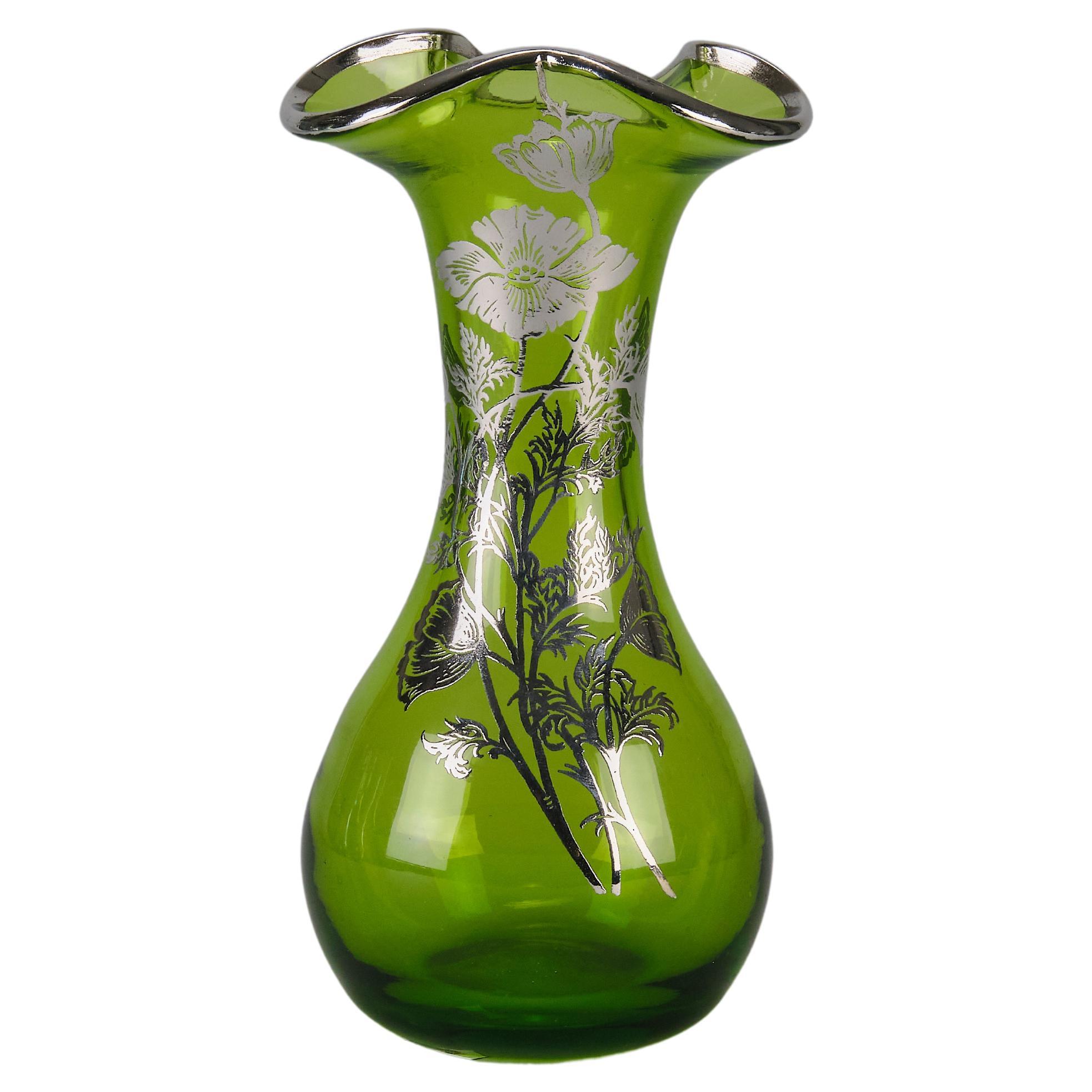 American Glass Art Nouveau Silvered Vase For Sale