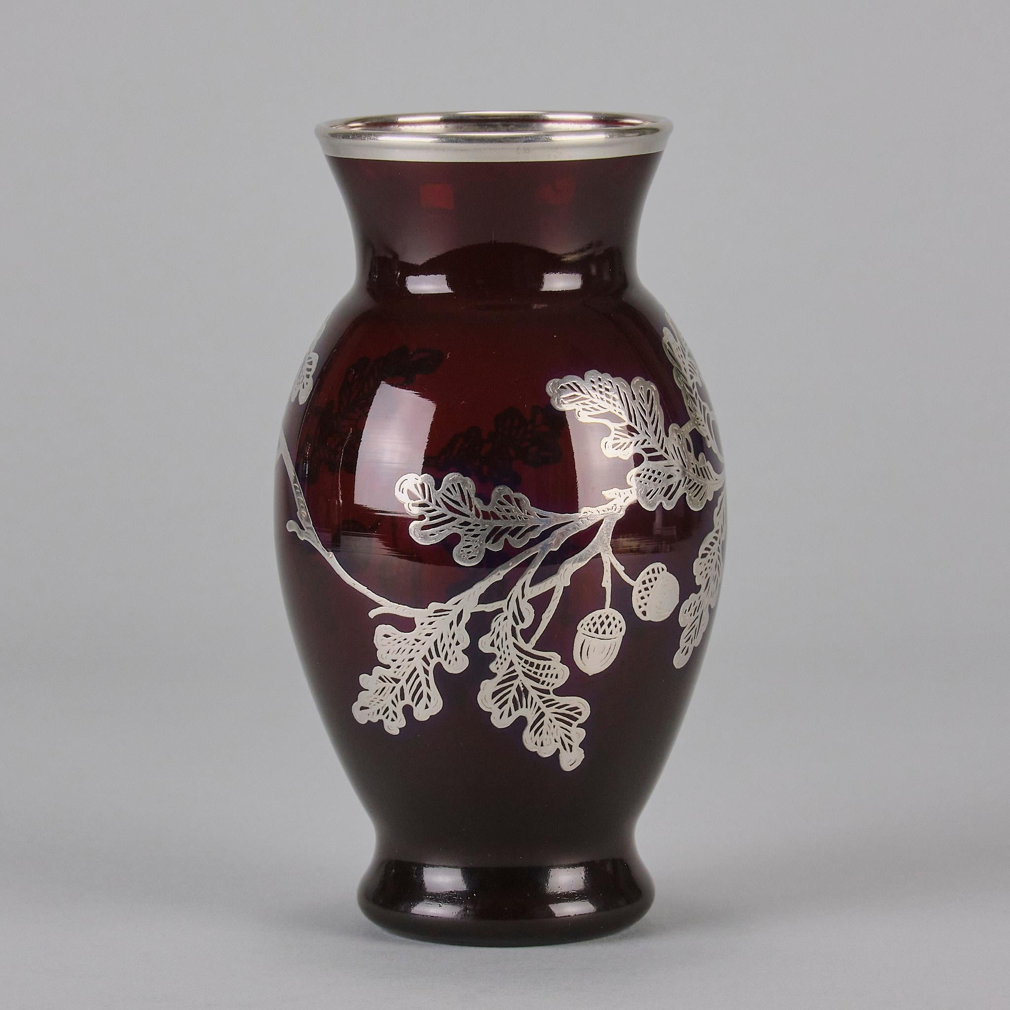 Molded American Glass Floral Silvered Vase For Sale