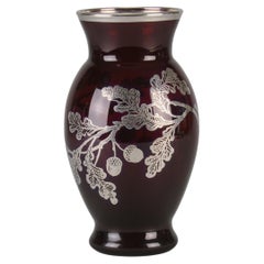 Vintage American Glass Floral Silvered Vase