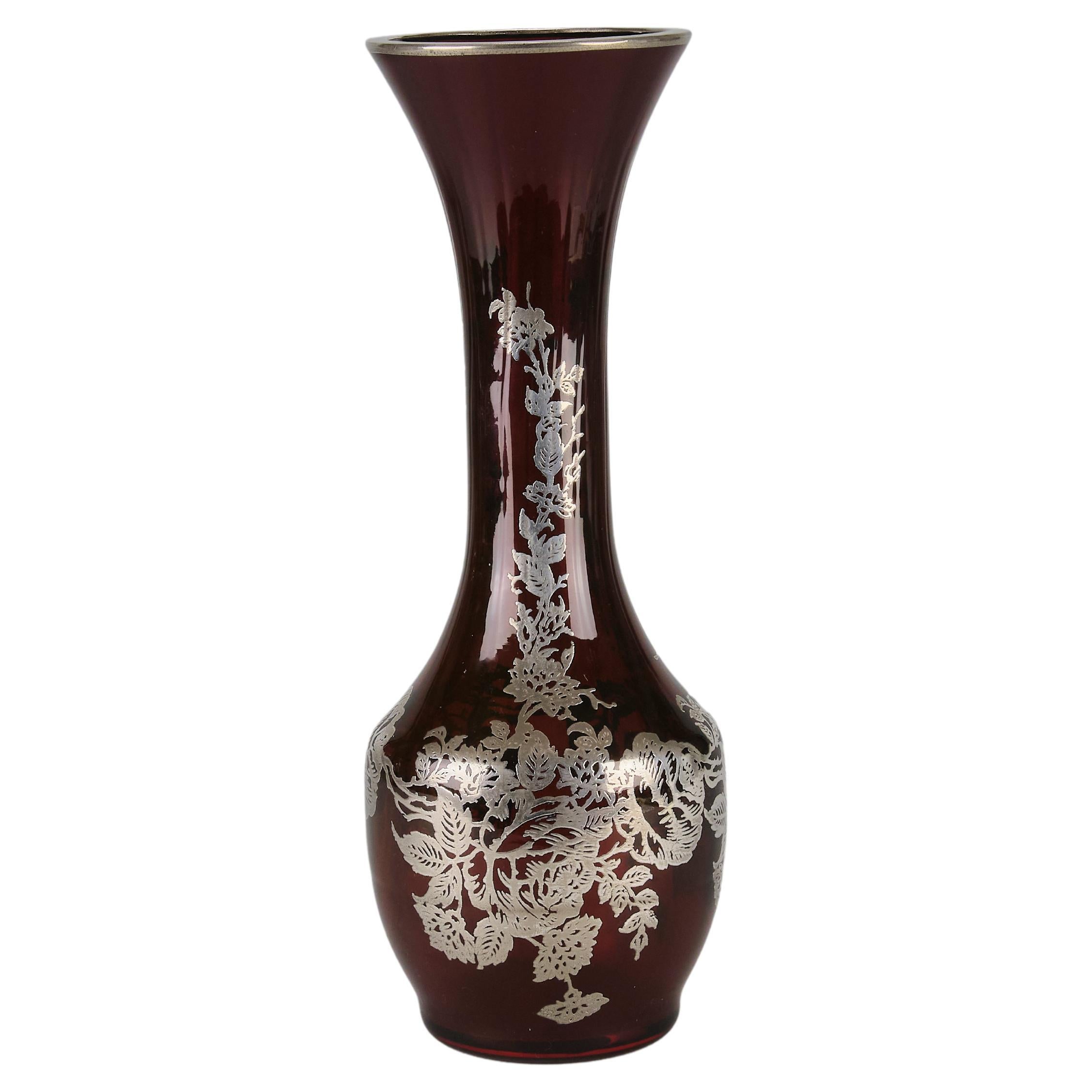American Glass Floral Silvered Vase For Sale at 1stDibs