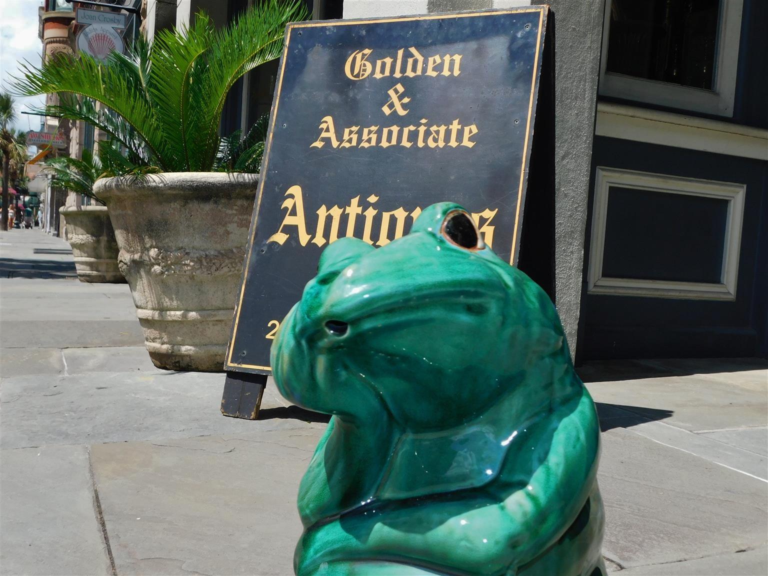 American Glazed Large Porcelain Frog Fountain Sitting & Pondering Life 20th Cent In Excellent Condition In Charleston, SC