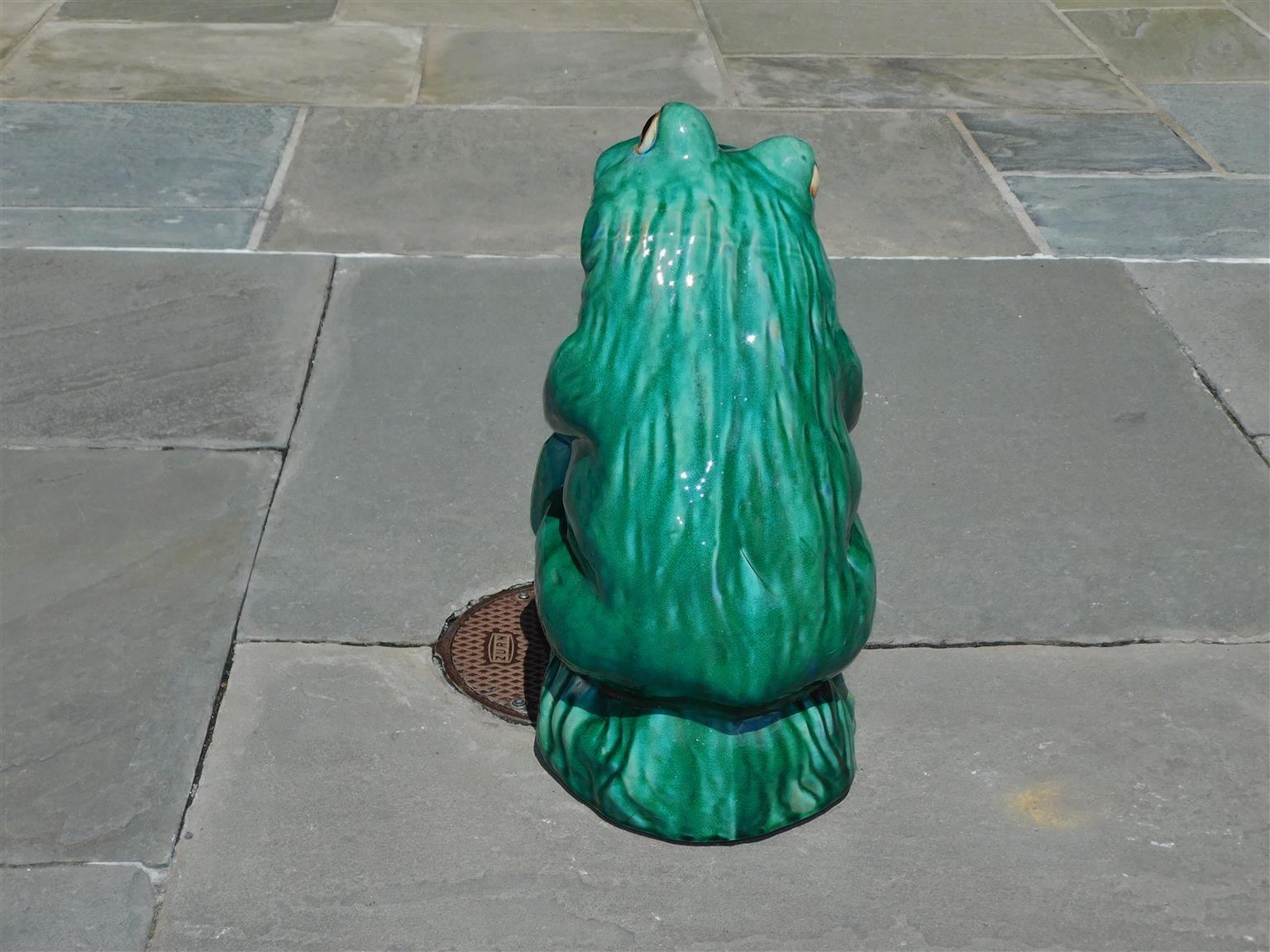 20th Century American Glazed Large Porcelain Frog Fountain Sitting & Pondering Life 20th Cent