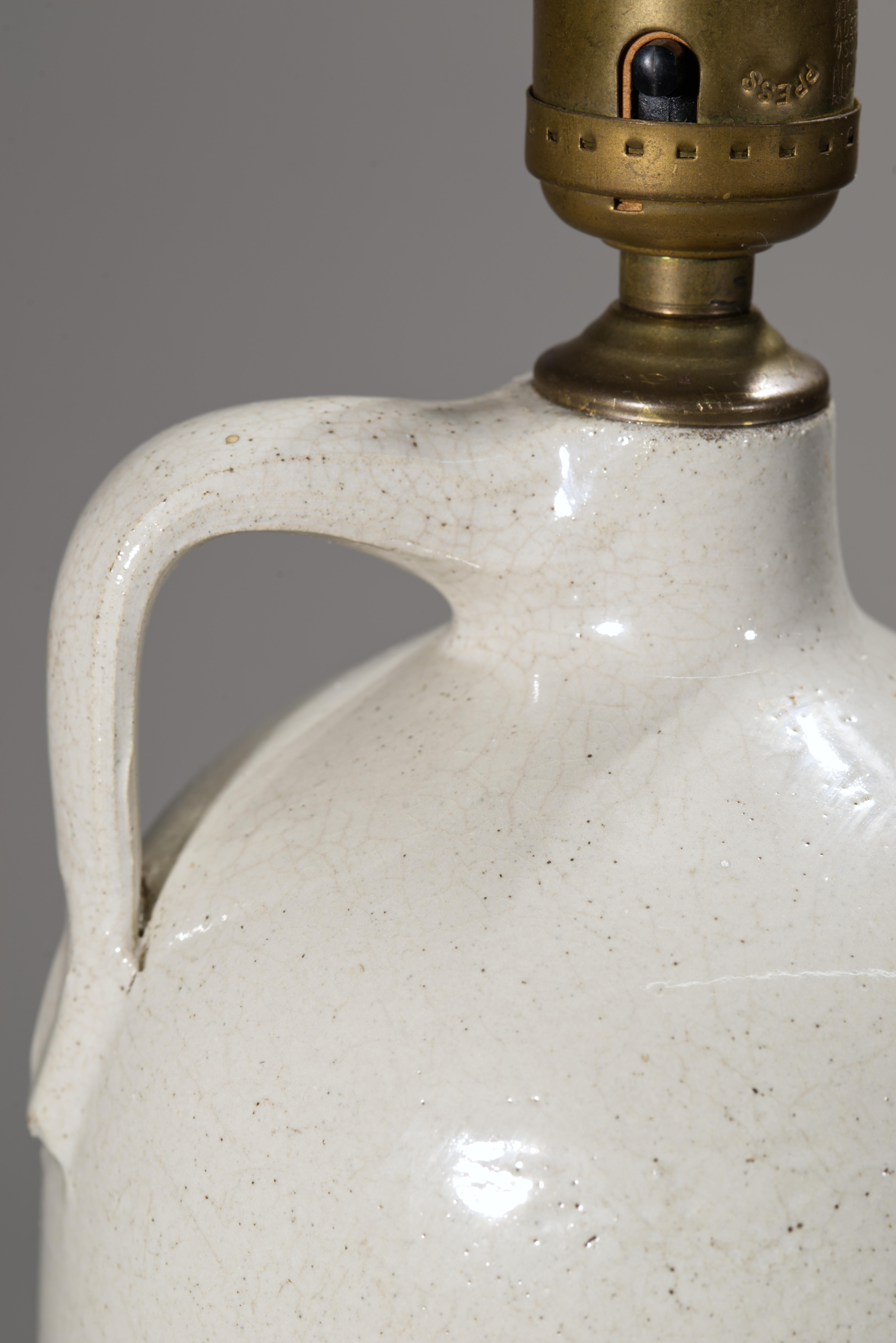 Country American Glazed Stoneware Crock Jug Table Lamp For Sale