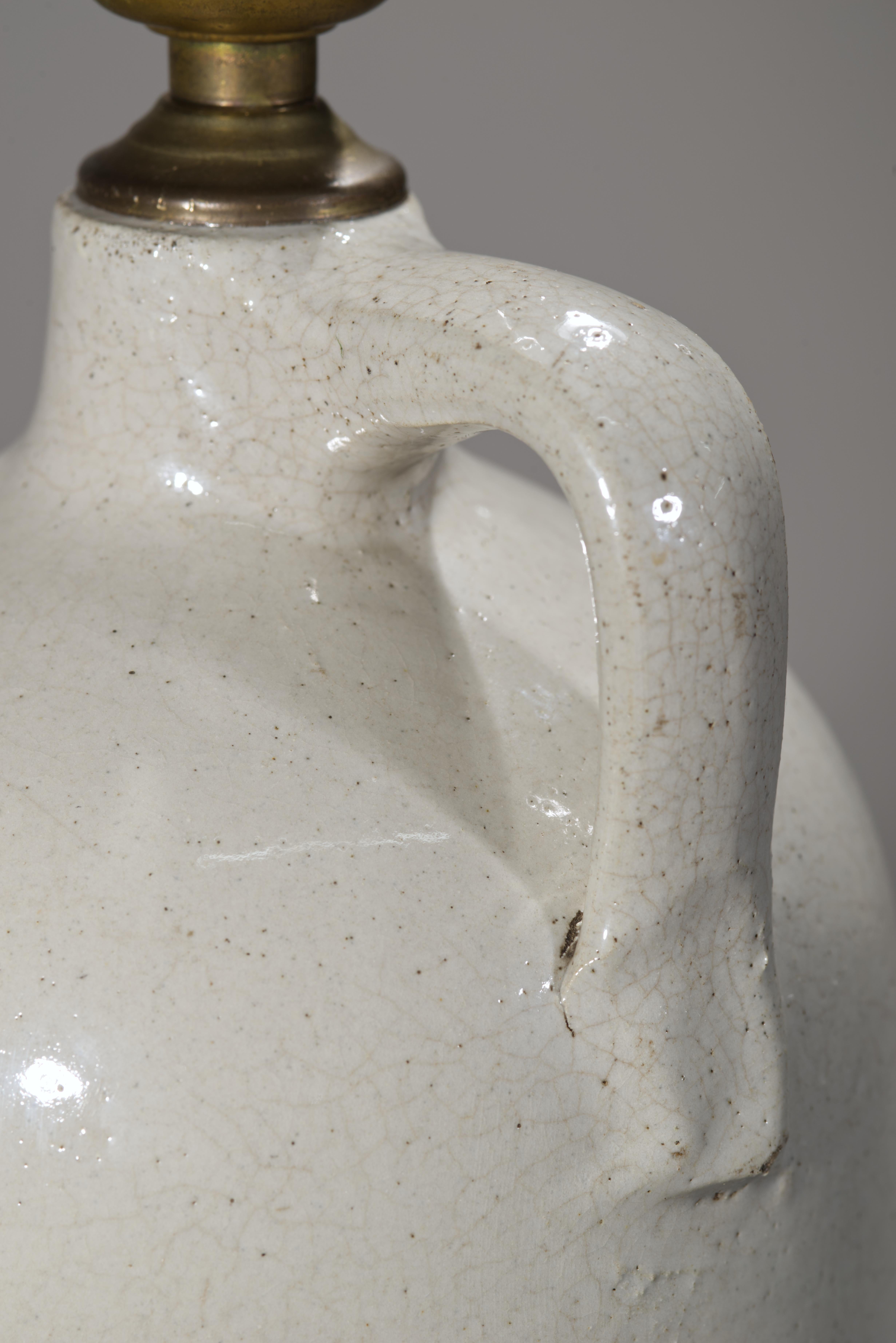 American Glazed Stoneware Crock Jug Table Lamp In Good Condition For Sale In Clifton Springs, NY