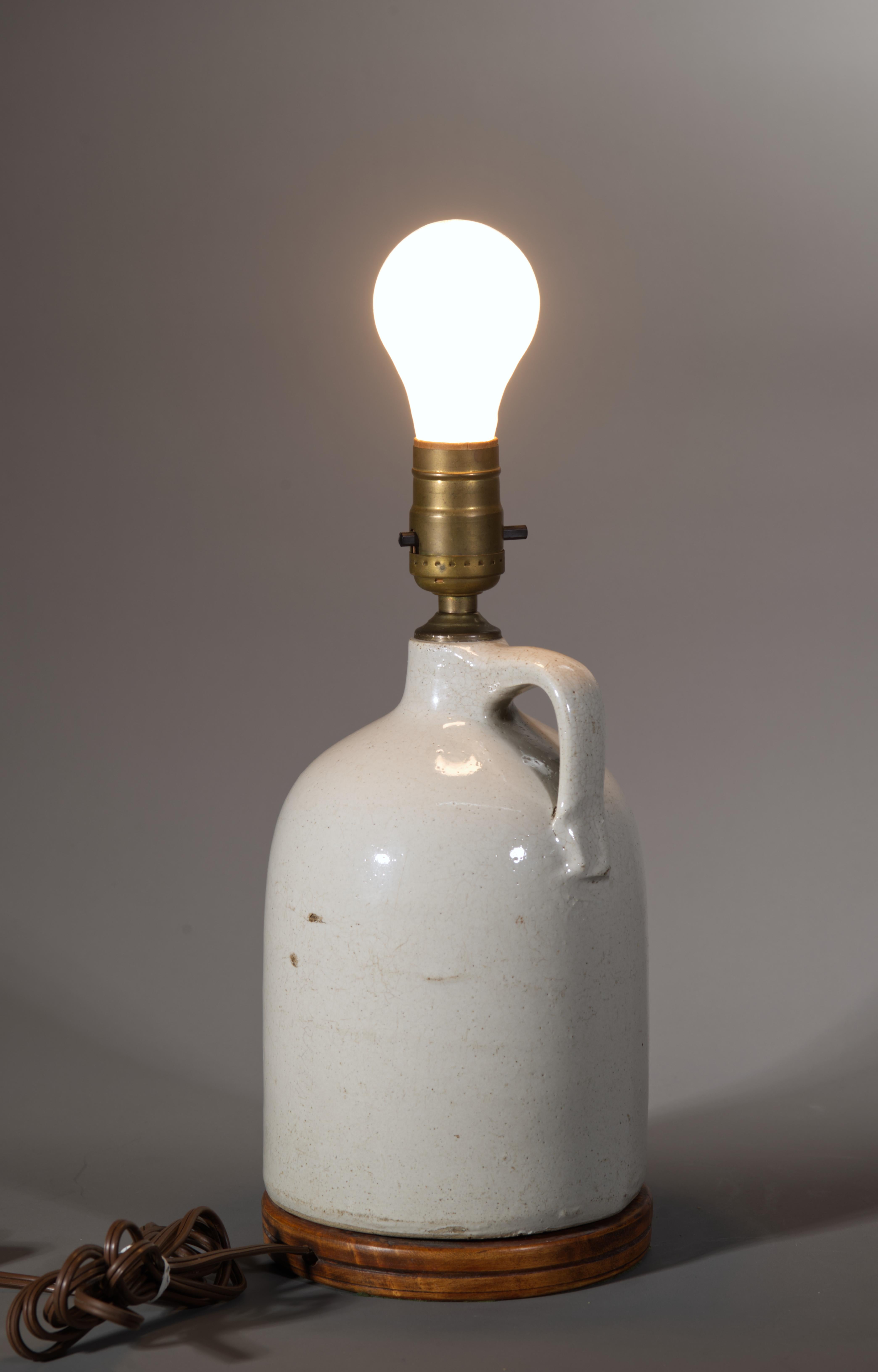 Ceramic American Glazed Stoneware Crock Jug Table Lamp For Sale