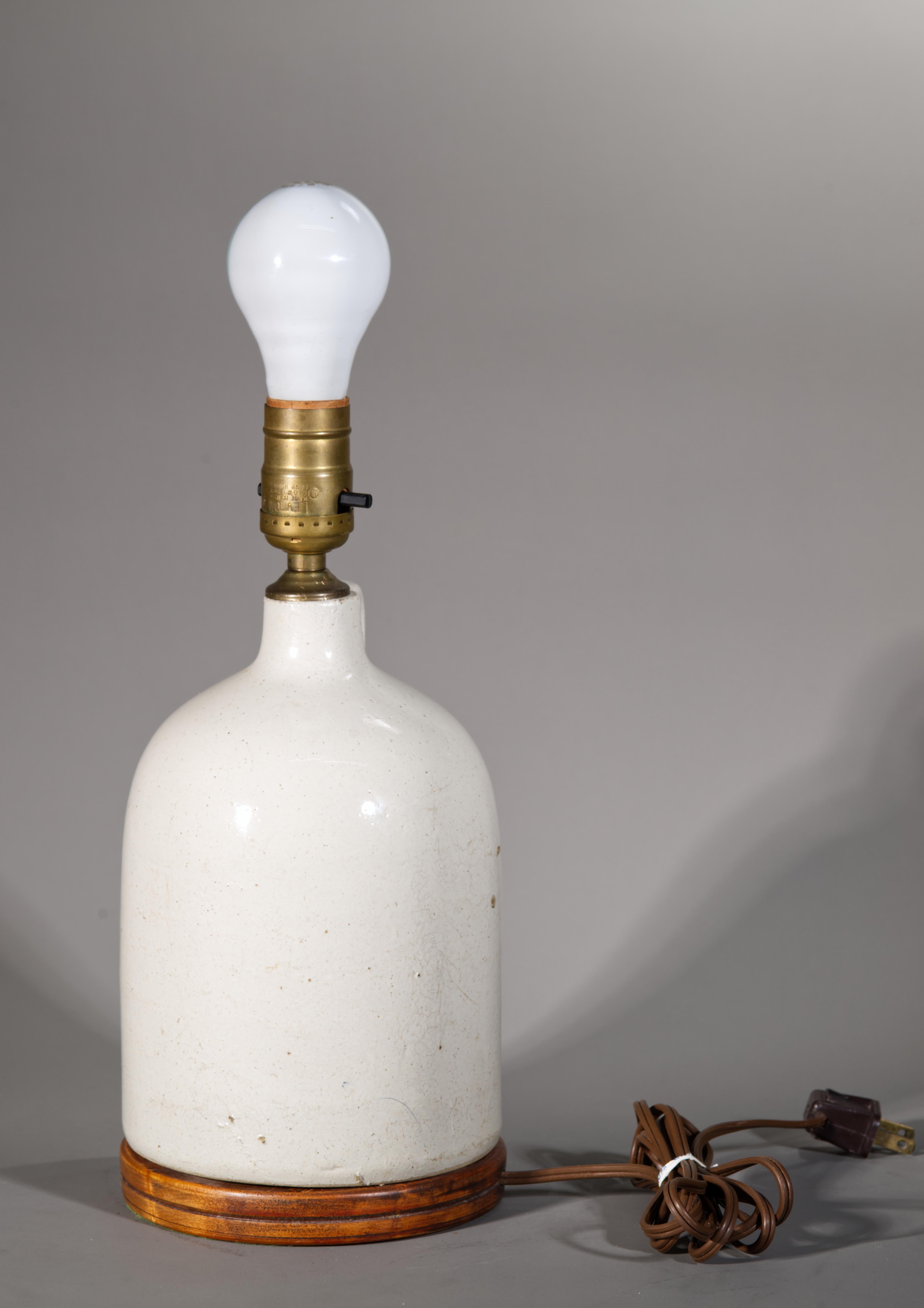 American Glazed Stoneware Crock Jug Table Lamp For Sale 1