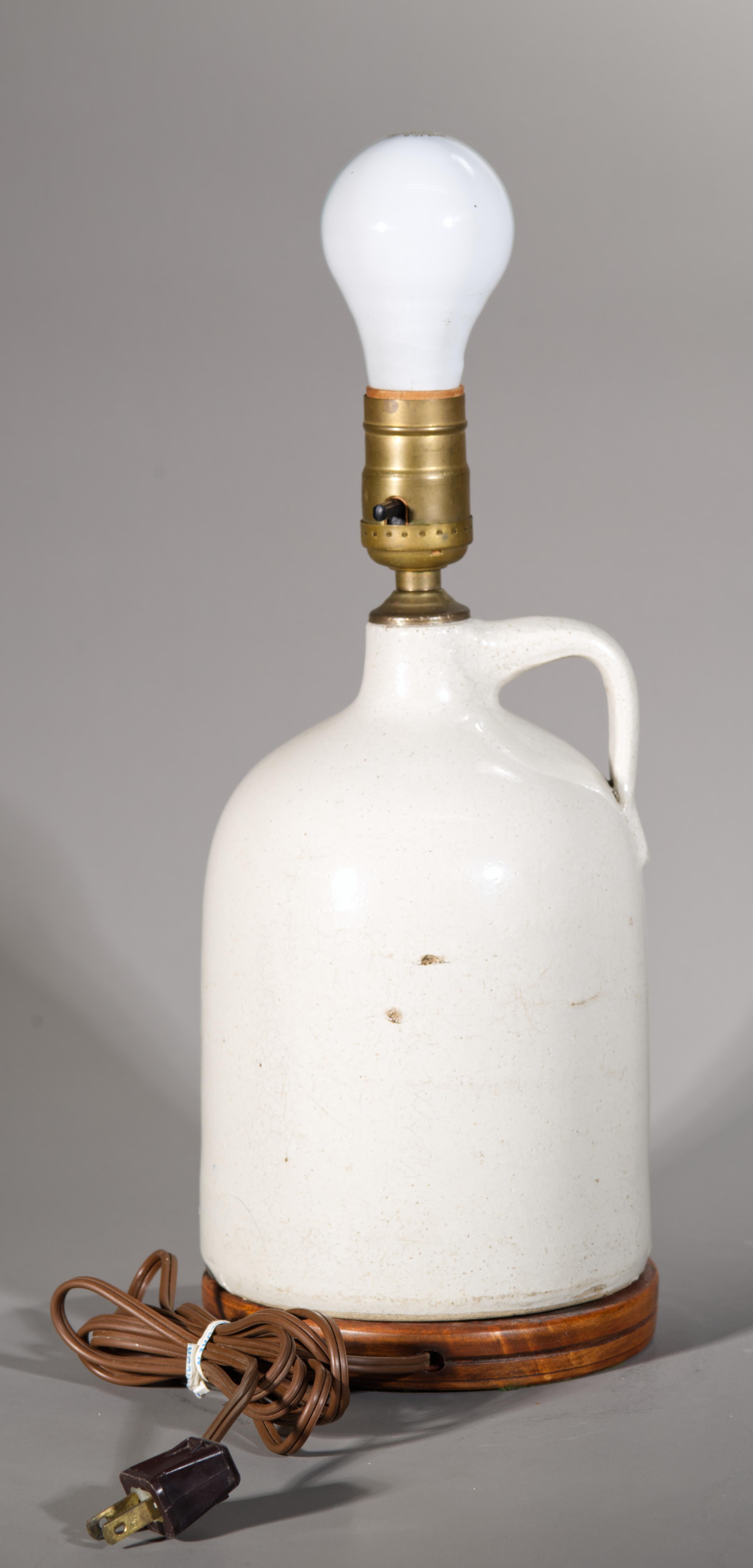 American Glazed Stoneware Crock Jug Table Lamp For Sale 2