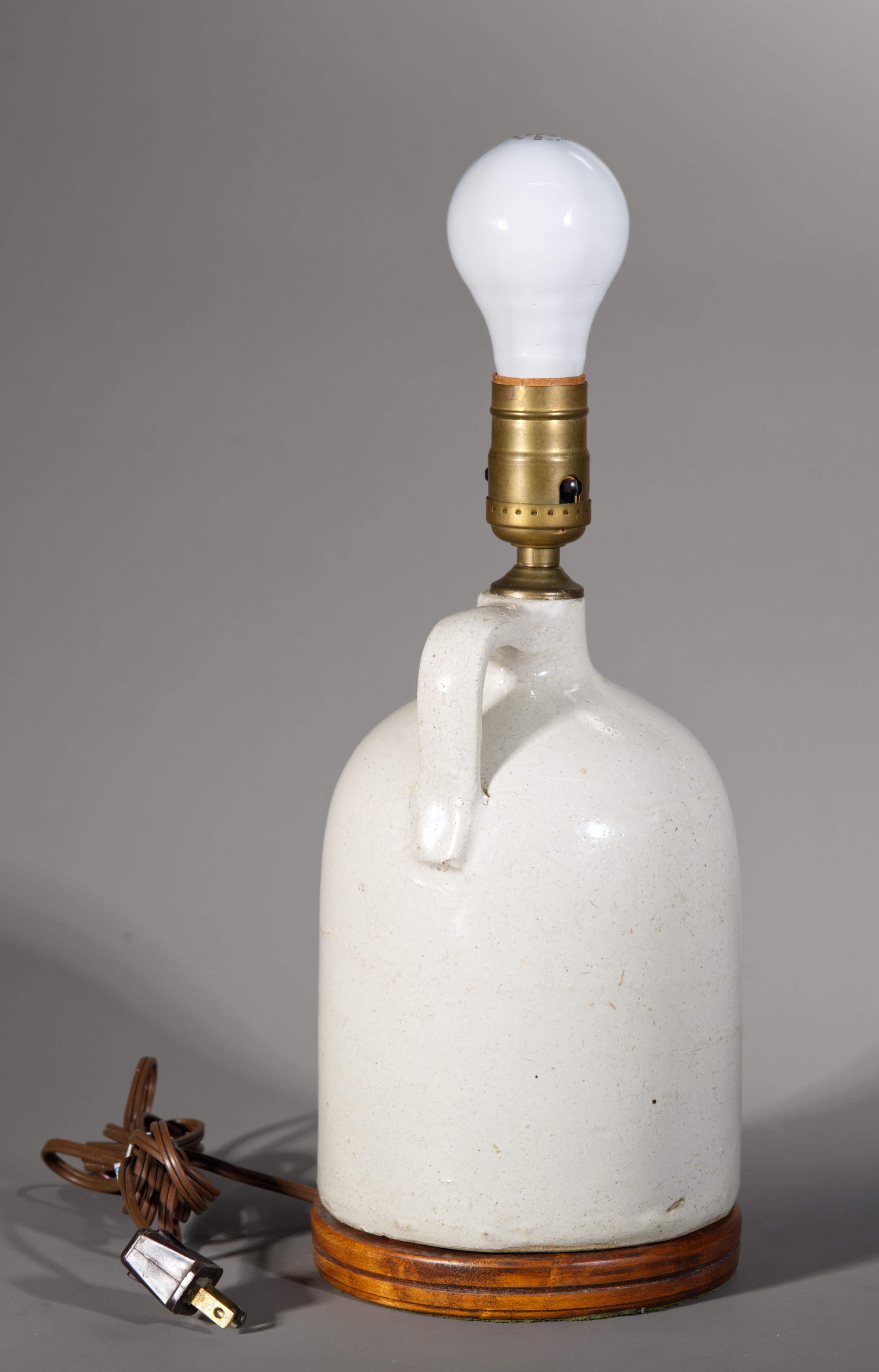 American Glazed Stoneware Crock Jug Table Lamp For Sale 3
