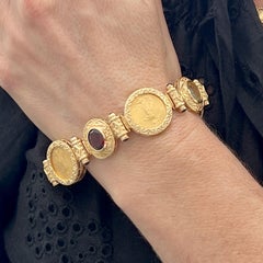 American Gold Eagle Coin Amethyst Peridot Topaz Garnet 14KY Gold Link Bracelet