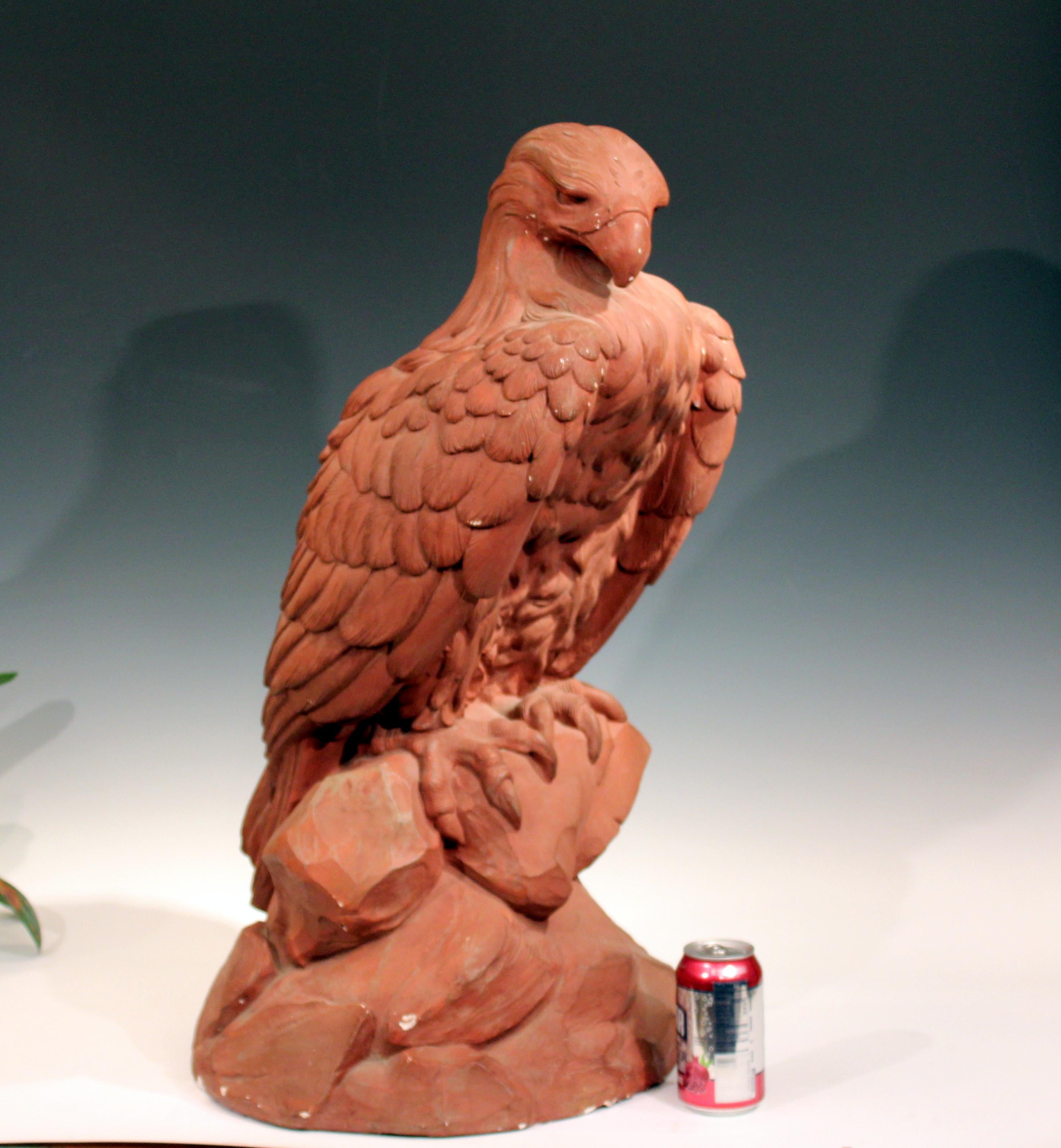 American Golden Eagle Sculpture Large Painted Plaster Figure Signed For Sale 1