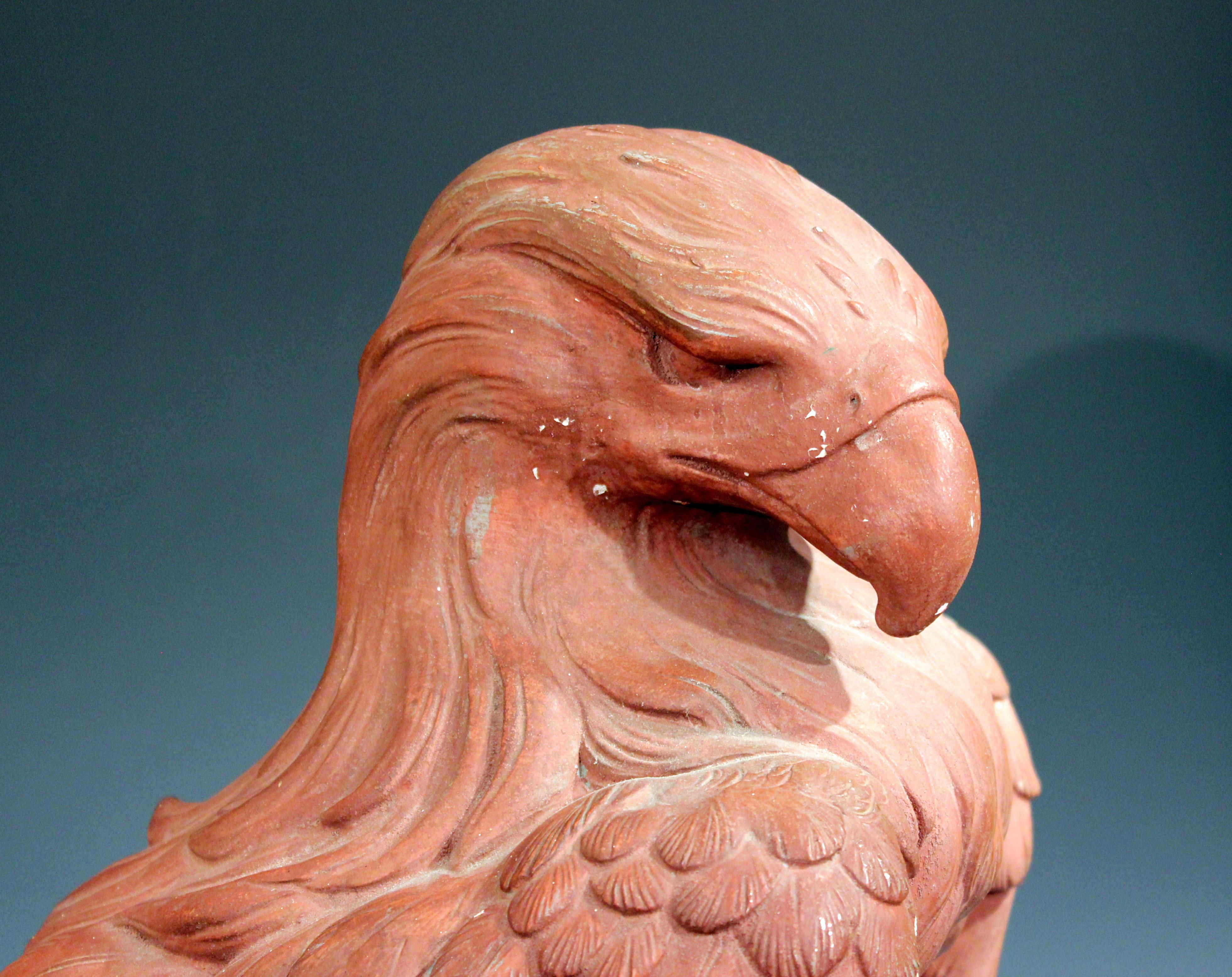 American Golden Eagle Sculpture Large Painted Plaster Figure Signed In Good Condition For Sale In Wilton, CT