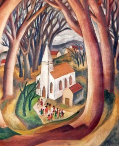 "Amerikanische Gotik", Neuengland-Szenenmalerei, Church's in Clearing von Redka