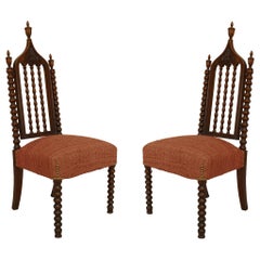 Antique American Gothic Revival Mahogany Side Chairs